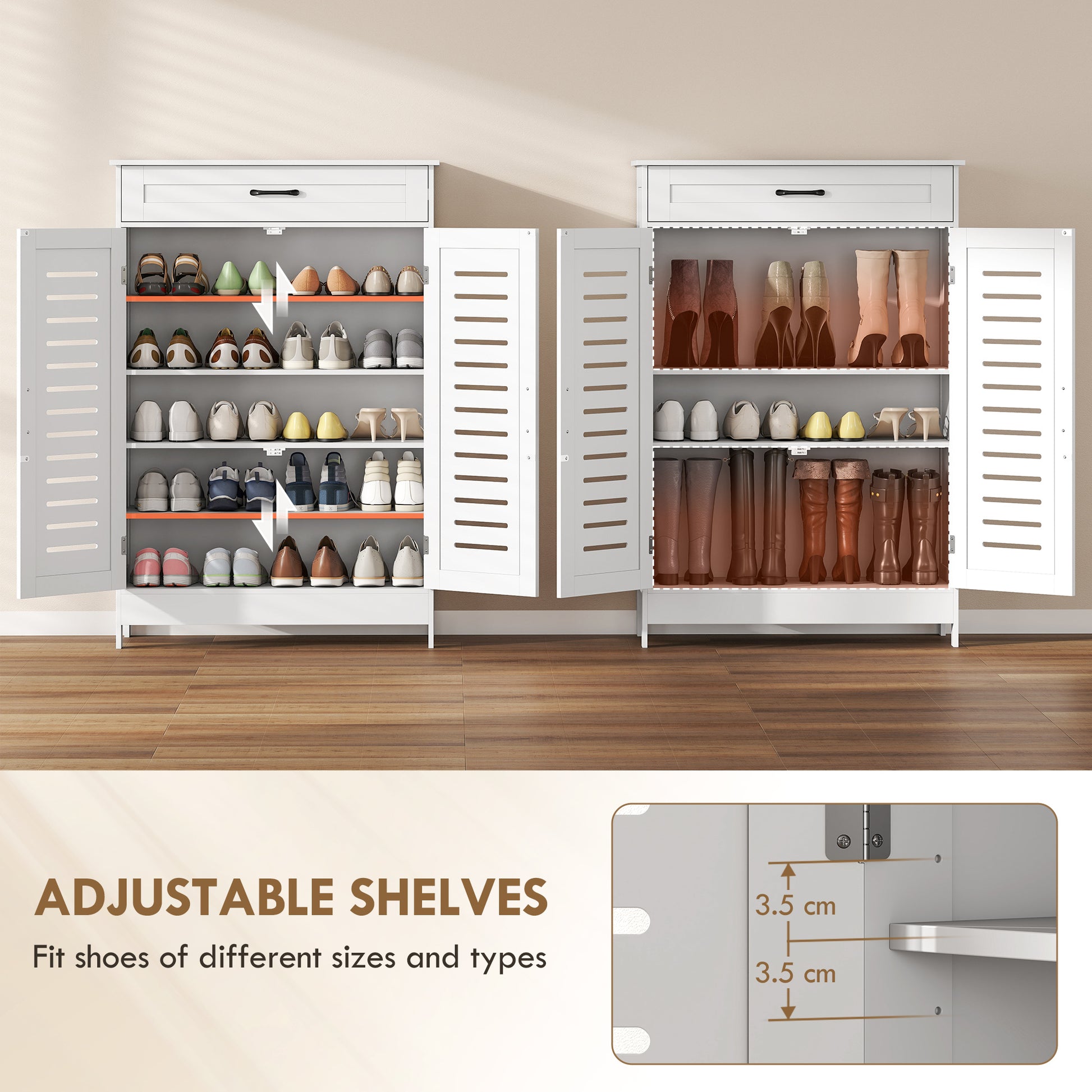 Shoe Cabinet - White 20-Pair Modern Storage with Drawer-DECOROLALA