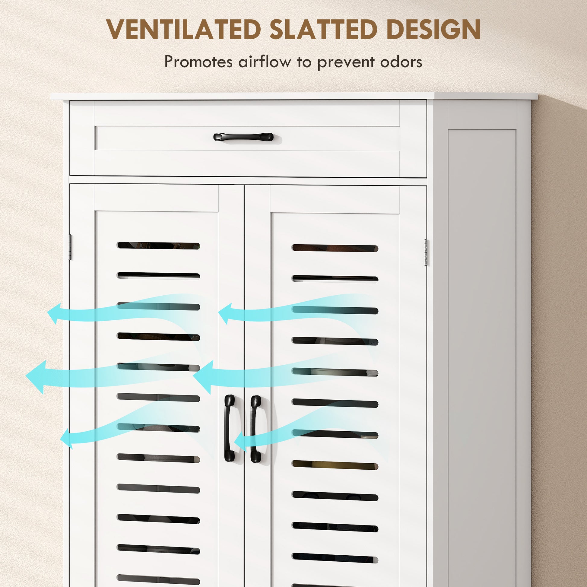 Shoe Cabinet - White 20-Pair Modern Storage with Drawer-DECOROLALA