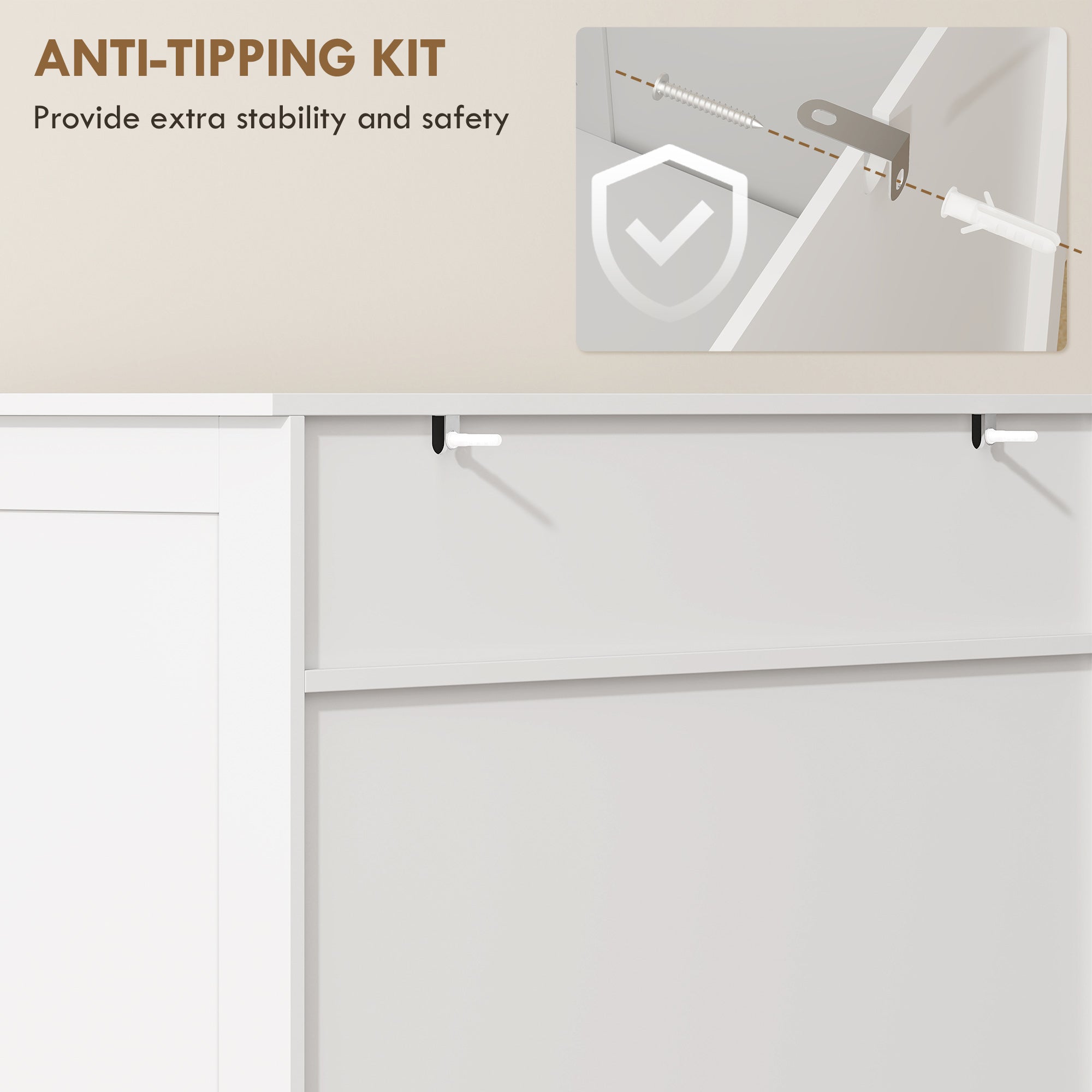 Shoe Cabinet - White 20-Pair Modern Storage with Drawer-DECOROLALA