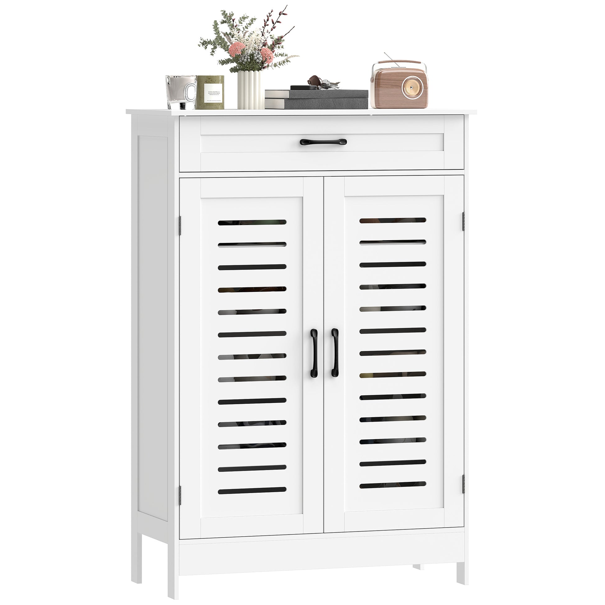 Shoe Cabinet - White 20-Pair Modern Storage with Drawer-DECOROLALA