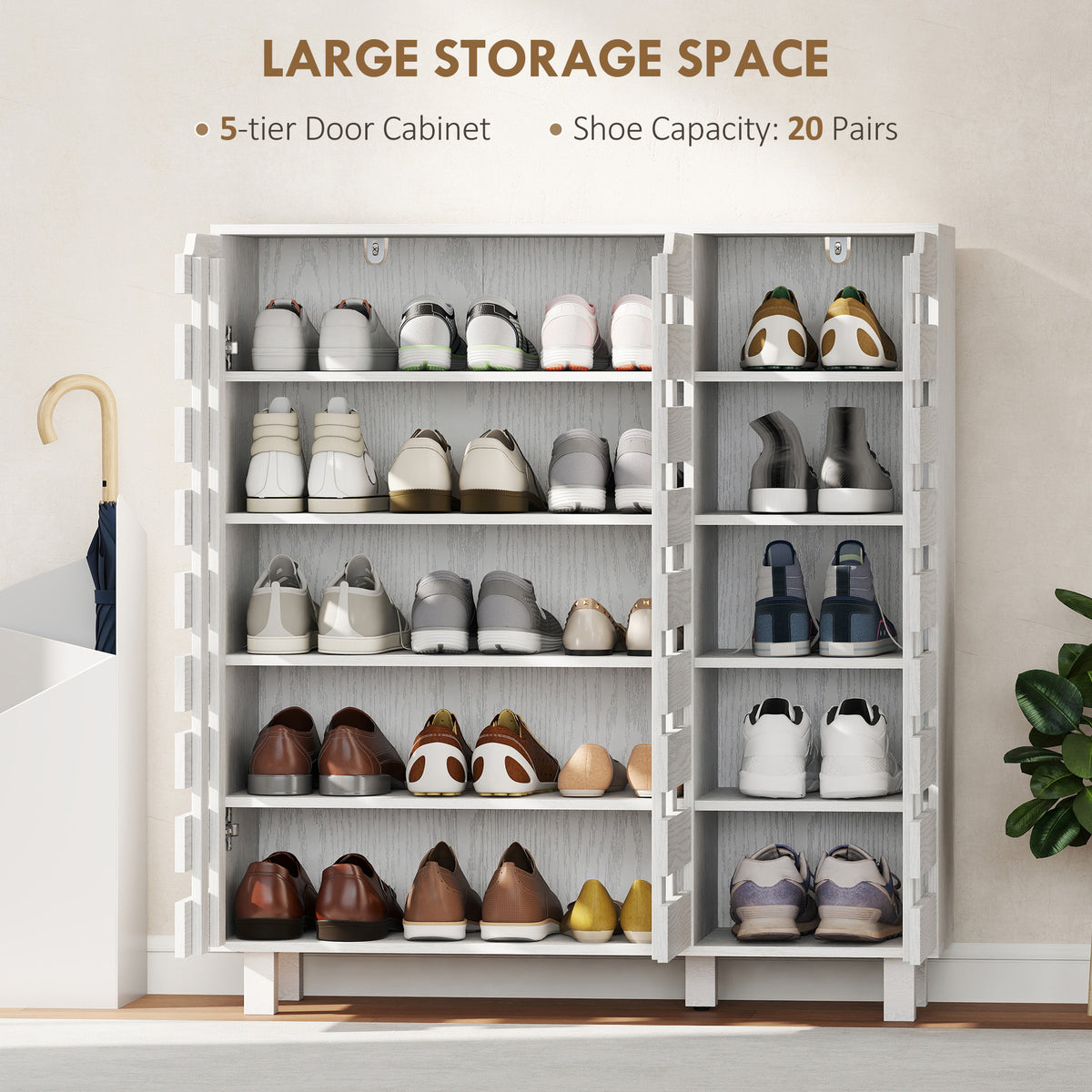 Shoe Cabinet - White 20-Pair Storage with Ventilated Doors-Home Furnishings > Storage & Organization > Shoe Storage Cabinets & Racks-DECOROLALA