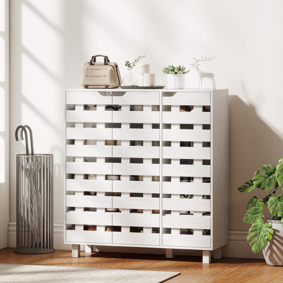 Shoe Cabinet - White 20-Pair Storage with Ventilated Doors-Home Furnishings > Storage & Organization > Shoe Storage Cabinets & Racks-DECOROLALA