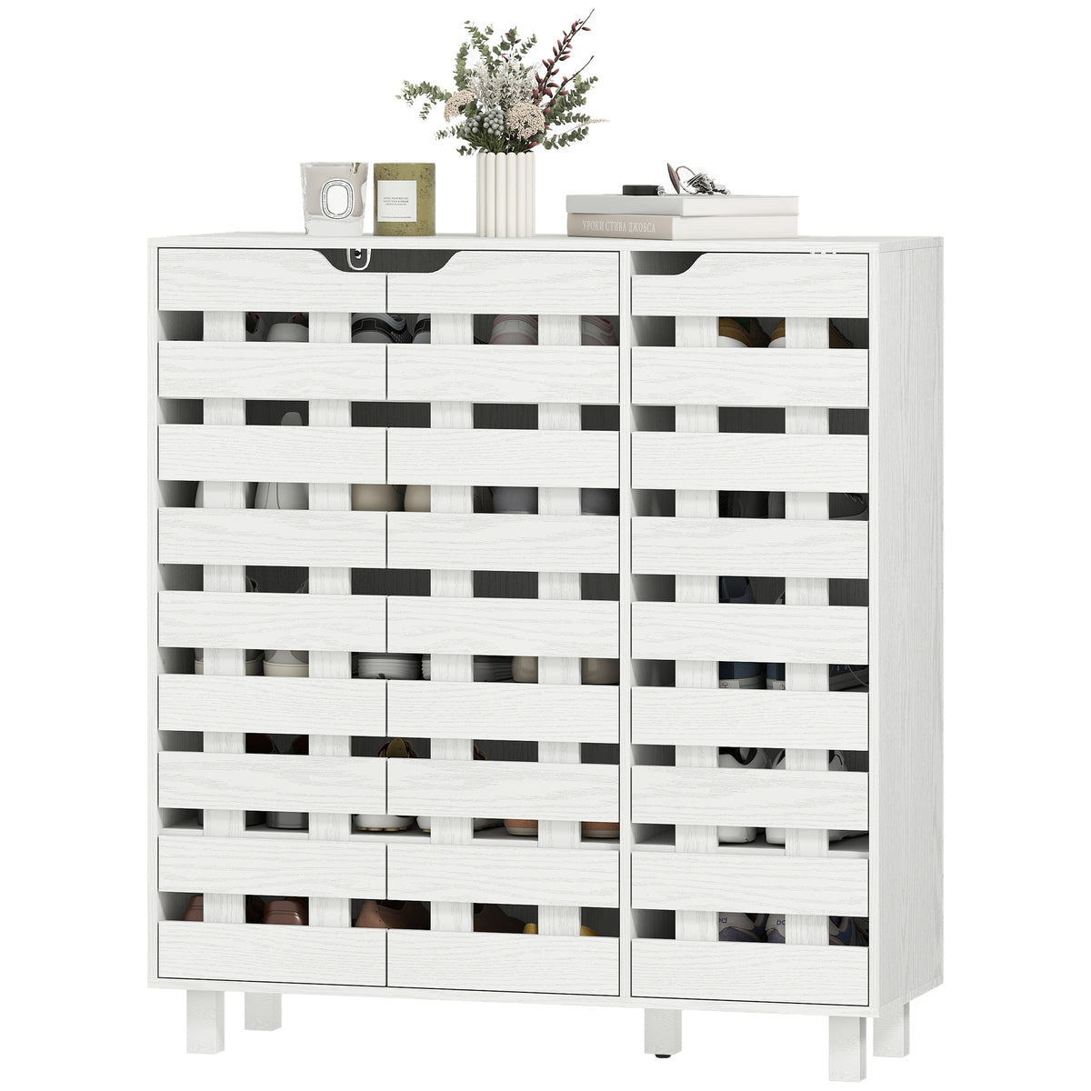 Shoe Cabinet - White 20-Pair Storage with Ventilated Doors-Home Furnishings > Storage & Organization > Shoe Storage Cabinets & Racks-DECOROLALA