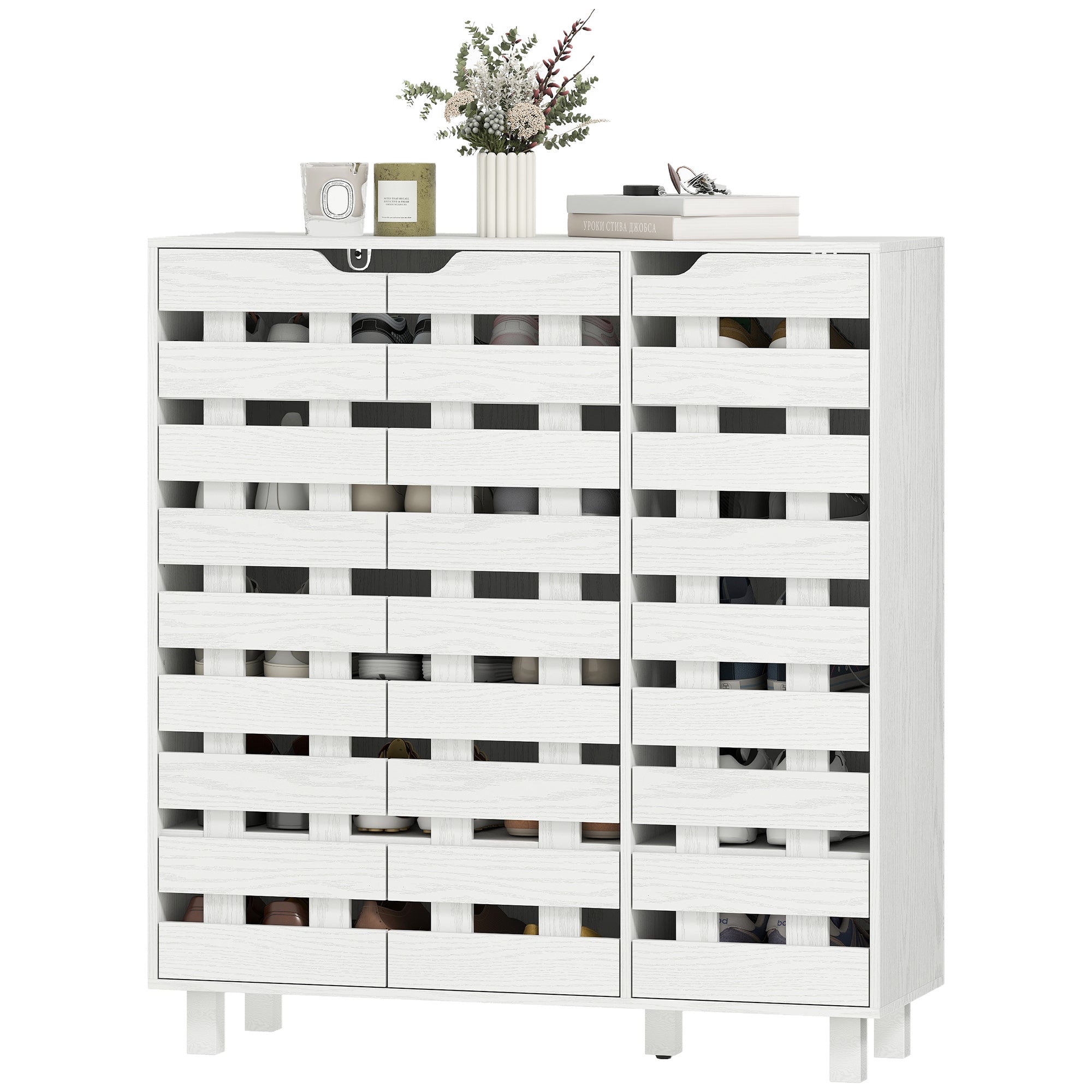 Shoe Cabinet - White 20-Pair Storage with Ventilated Doors-Home Furnishings > Storage & Organization > Shoe Storage Cabinets & Racks-DECOROLALA