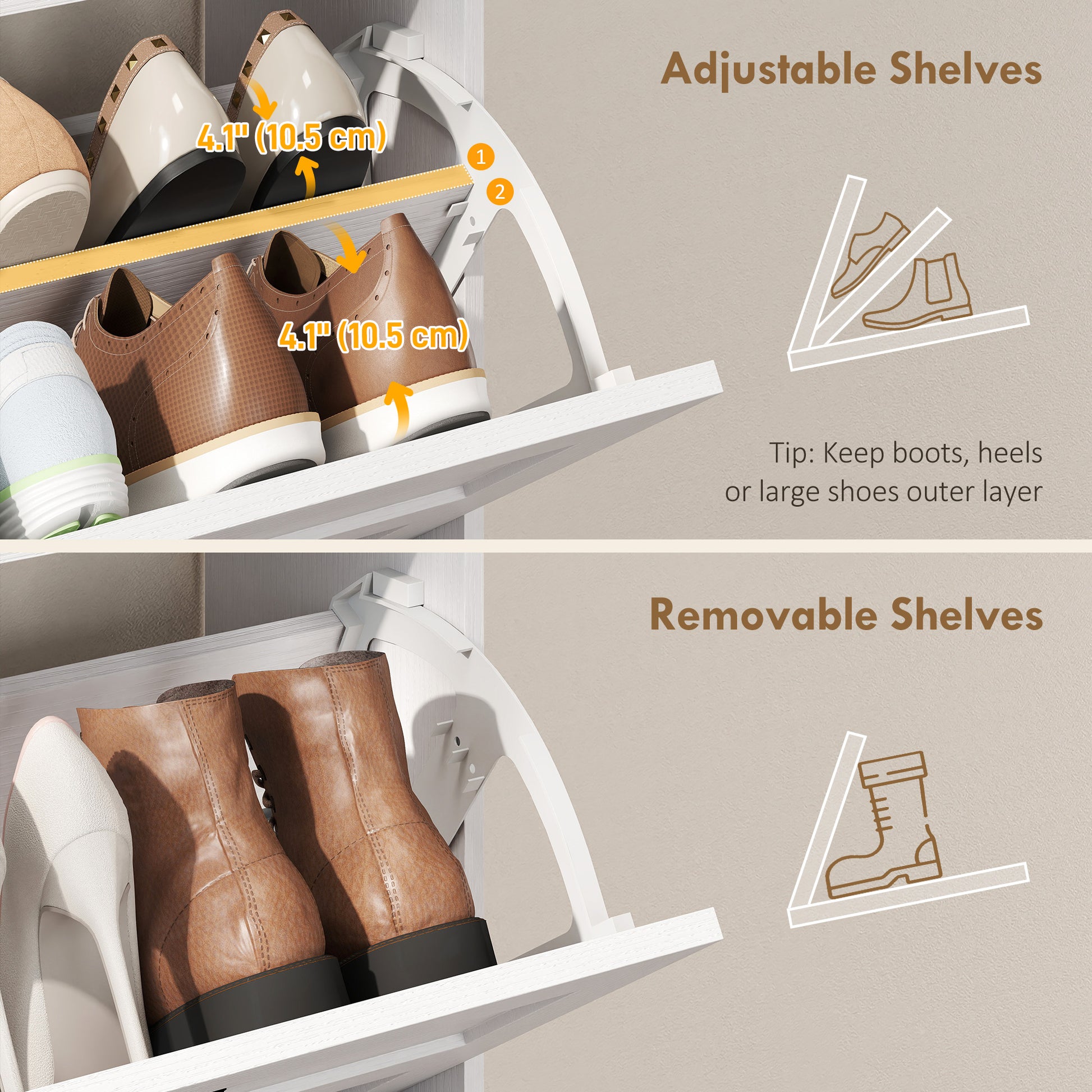 Shoe Cabinet with 2 Flip Drawers, Narrow Shoe Storage Cabinet, White-Home Furnishings > Storage & Organization > Shoe Storage Cabinets & Racks-DECOROLALA