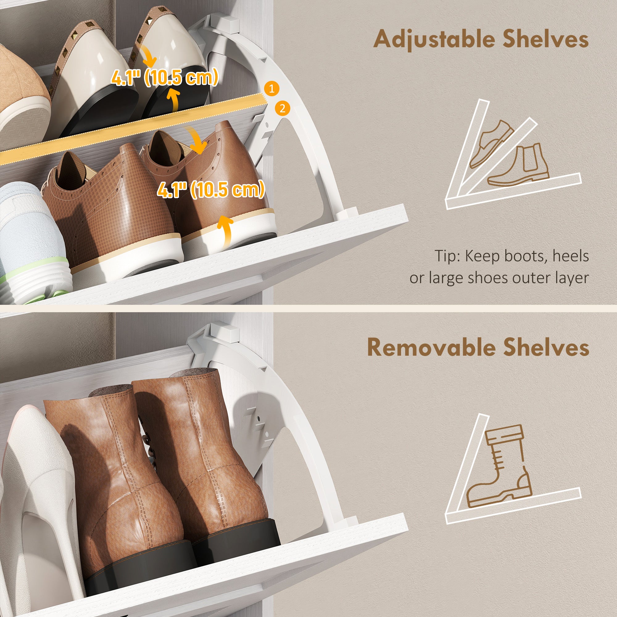 Shoe Cabinet with 2 Flip Drawers, Narrow Shoe Storage Cabinet, White-Home Furnishings > Storage & Organization > Shoe Storage Cabinets & Racks-DECOROLALA