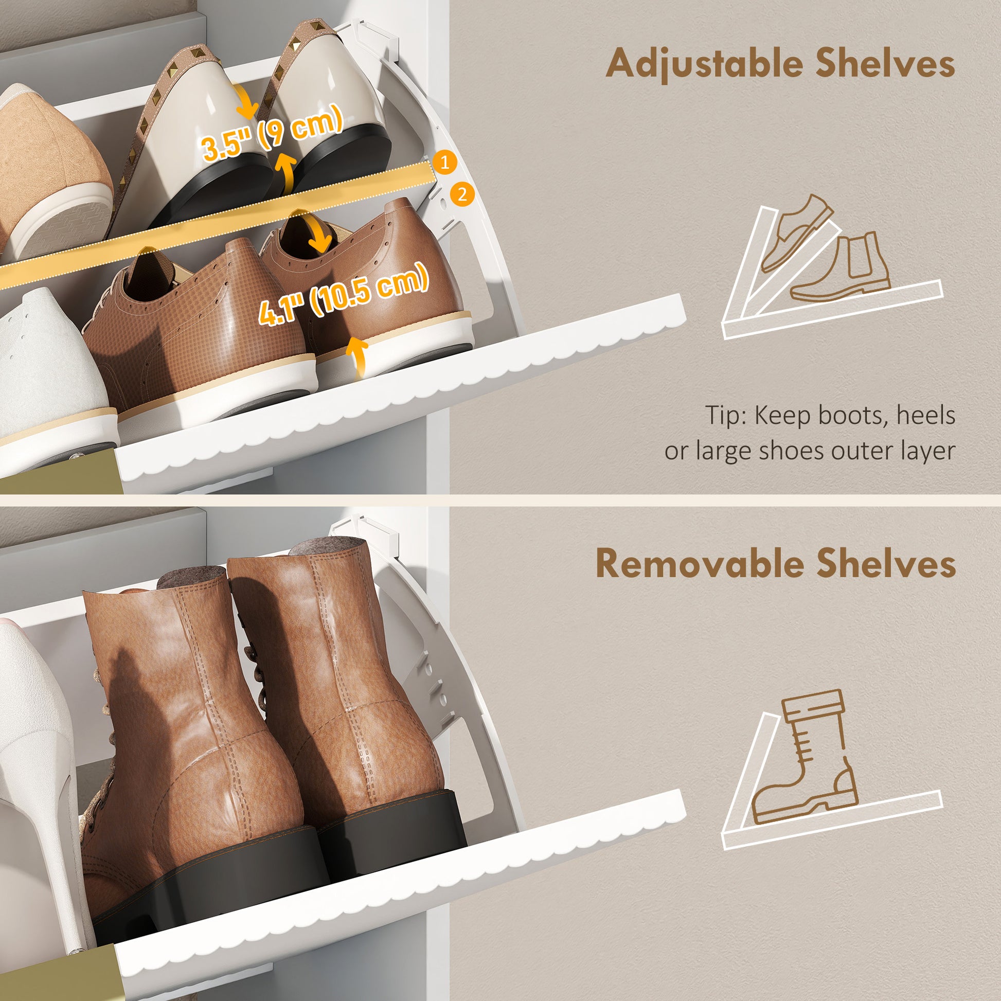 Shoe Cabinet with 2 Flip Drawers Narrow Shoe Storage Cabinet with Top Shelf for Entryway Hallway White-Home Furnishings > Storage & Organization > Shoe Storage Cabinets & Racks-DECOROLALA