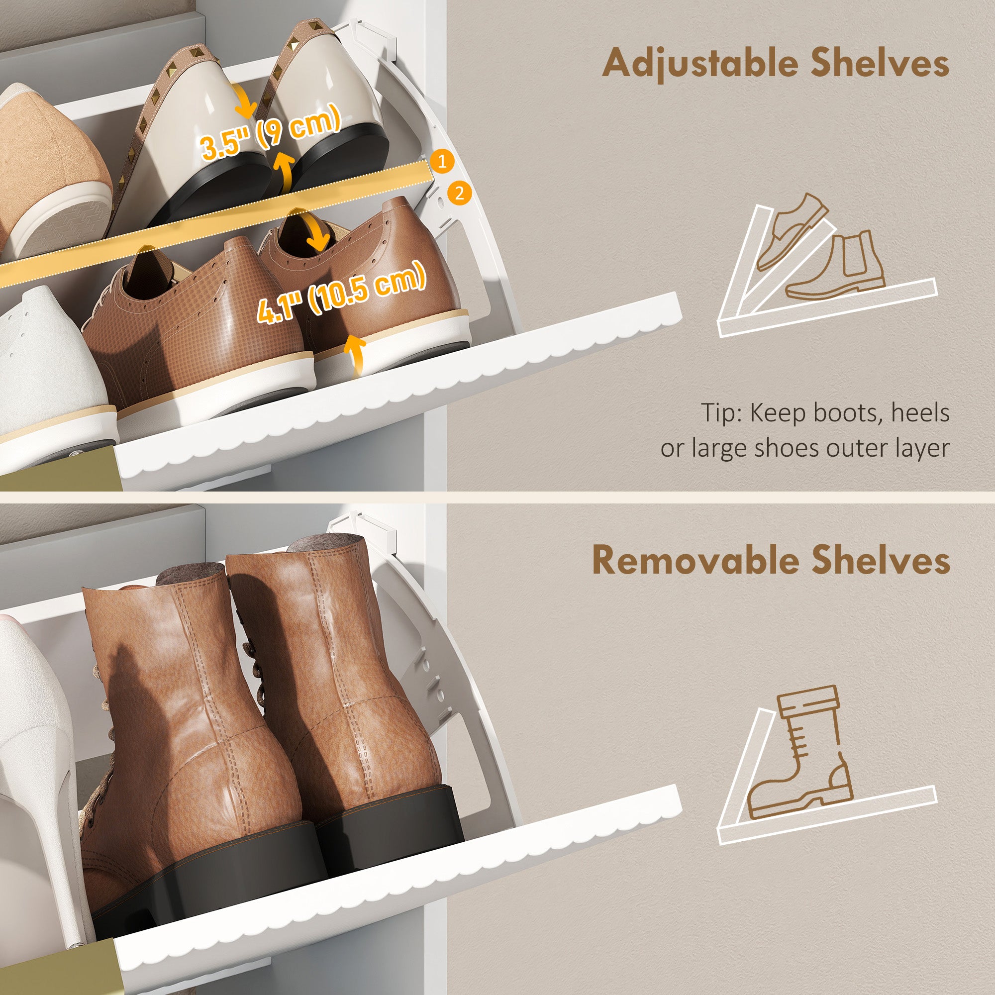 Shoe Cabinet with 2 Flip Drawers Narrow Shoe Storage Cabinet with Top Shelf for Entryway Hallway White-Home Furnishings > Storage & Organization > Shoe Storage Cabinets & Racks-DECOROLALA
