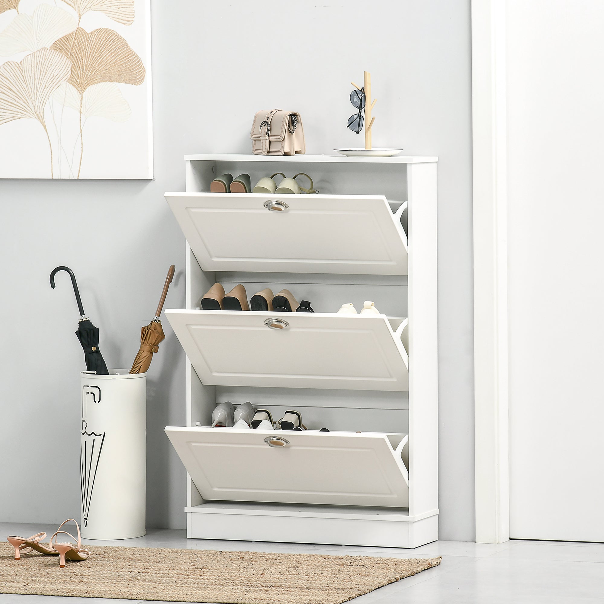 Shoe Cabinet with 3 Flip Drawers, Narrow Shoe Storage Cabinet, Holds 12 Pairs for Entryway, Hallway, White-Home Furnishings > Storage & Organization > Shoe Storage Cabinets & Racks-DECOROLALA