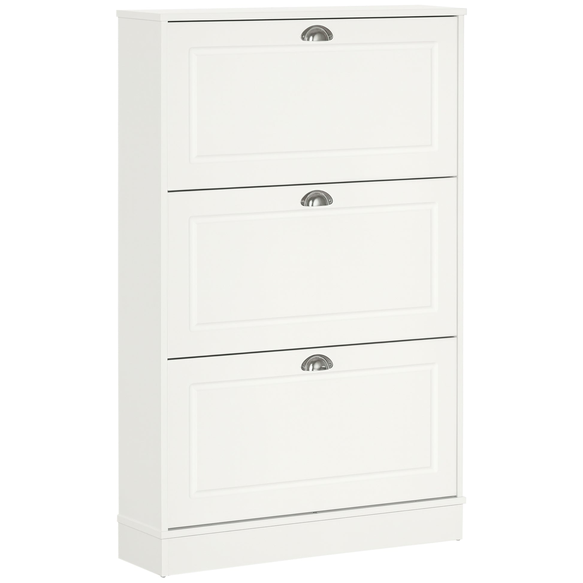 Shoe Cabinet with 3 Flip Drawers, Narrow Shoe Storage Cabinet, Holds 12 Pairs for Entryway, Hallway, White-Home Furnishings > Storage & Organization > Shoe Storage Cabinets & Racks-DECOROLALA