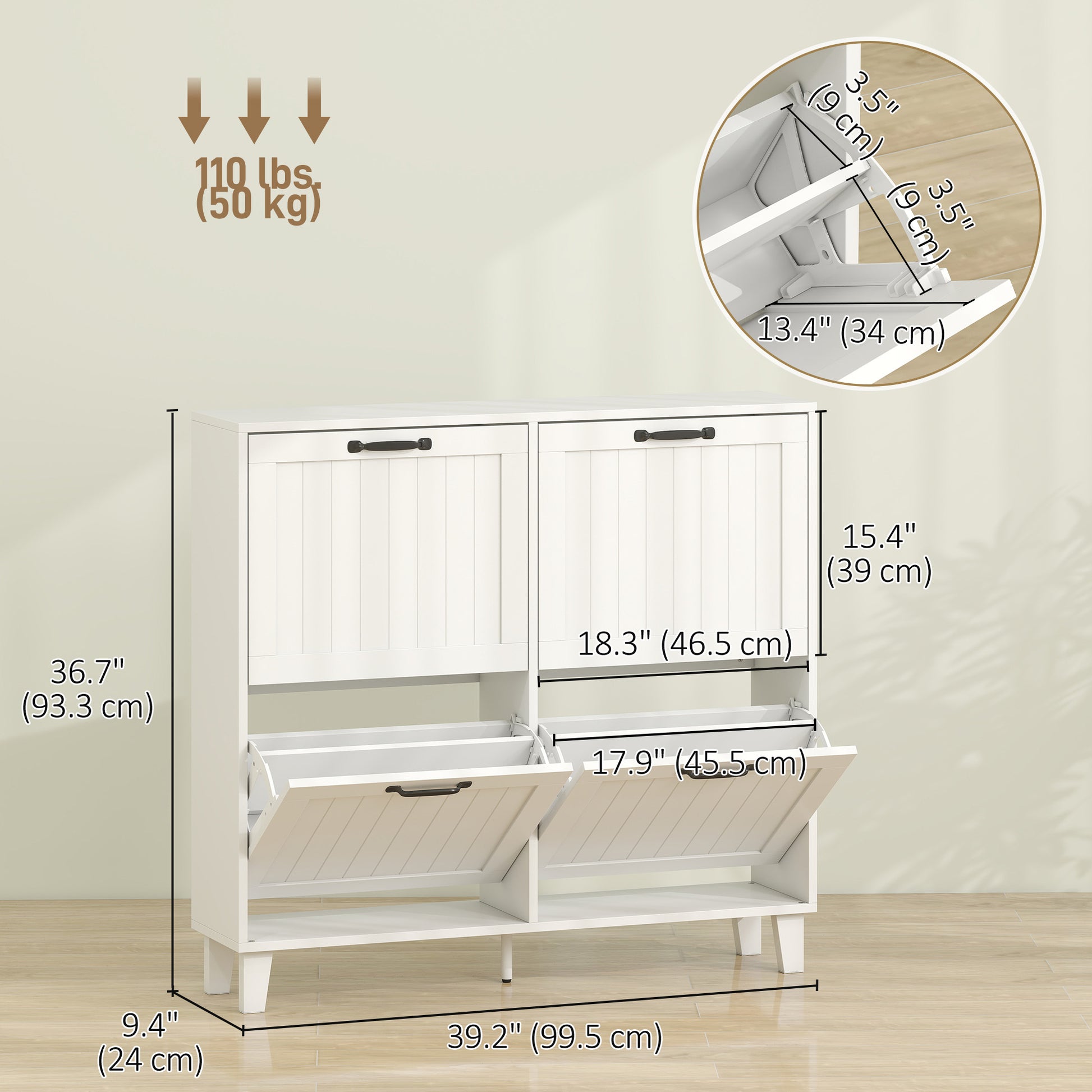 Shoe Cabinet with 4 Flip Drawers, Freestanding Narrow Shoe Storage Cabinet with Adjustable Shelves, Open Back, White-Home Furnishings > Storage & Organization > Shoe Storage Cabinets & Racks-DECOROLALA
