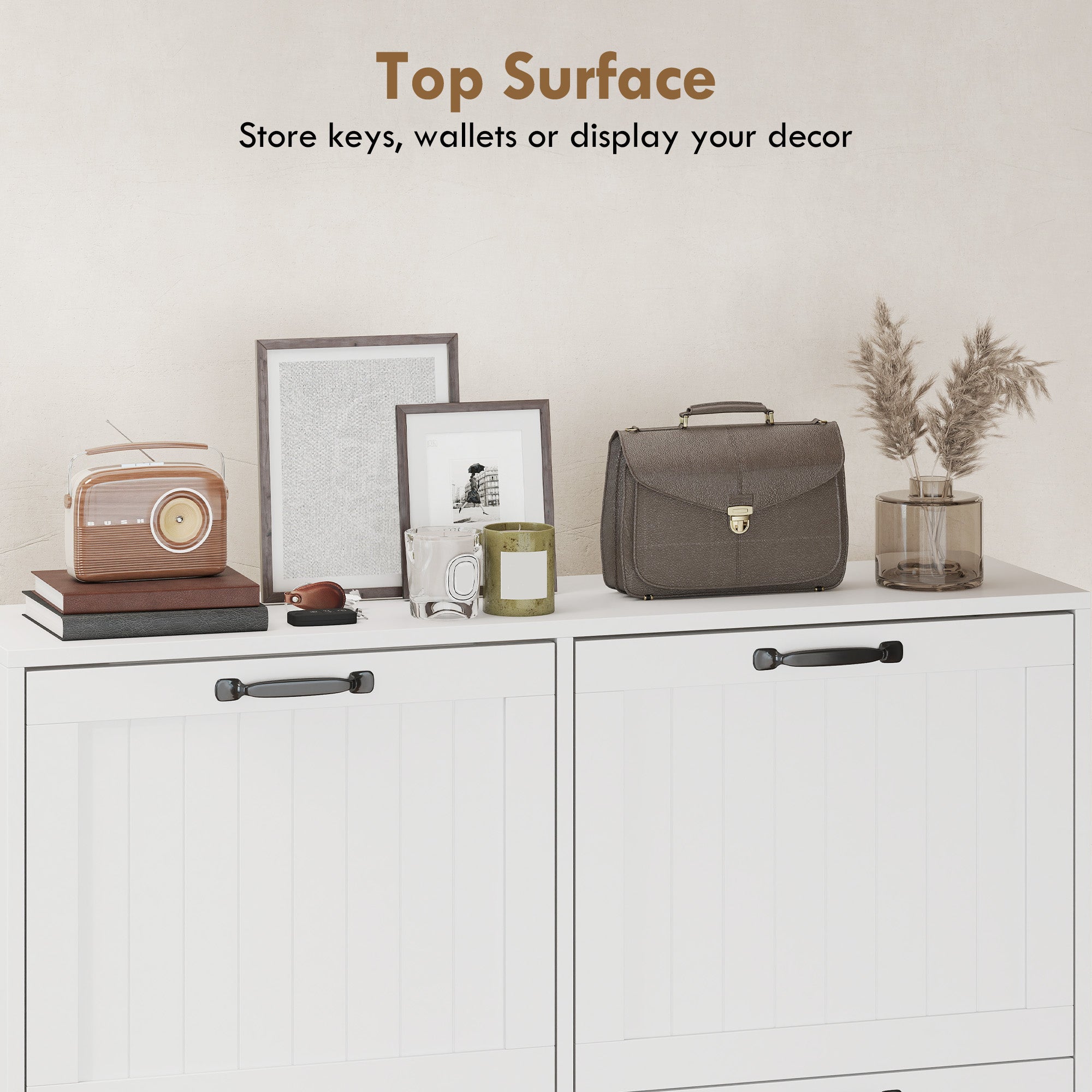 Shoe Cabinet with 4 Flip Drawers, Freestanding Narrow Shoe Storage Cabinet with Adjustable Shelves, Open Back, White-Home Furnishings > Storage & Organization > Shoe Storage Cabinets & Racks-DECOROLALA