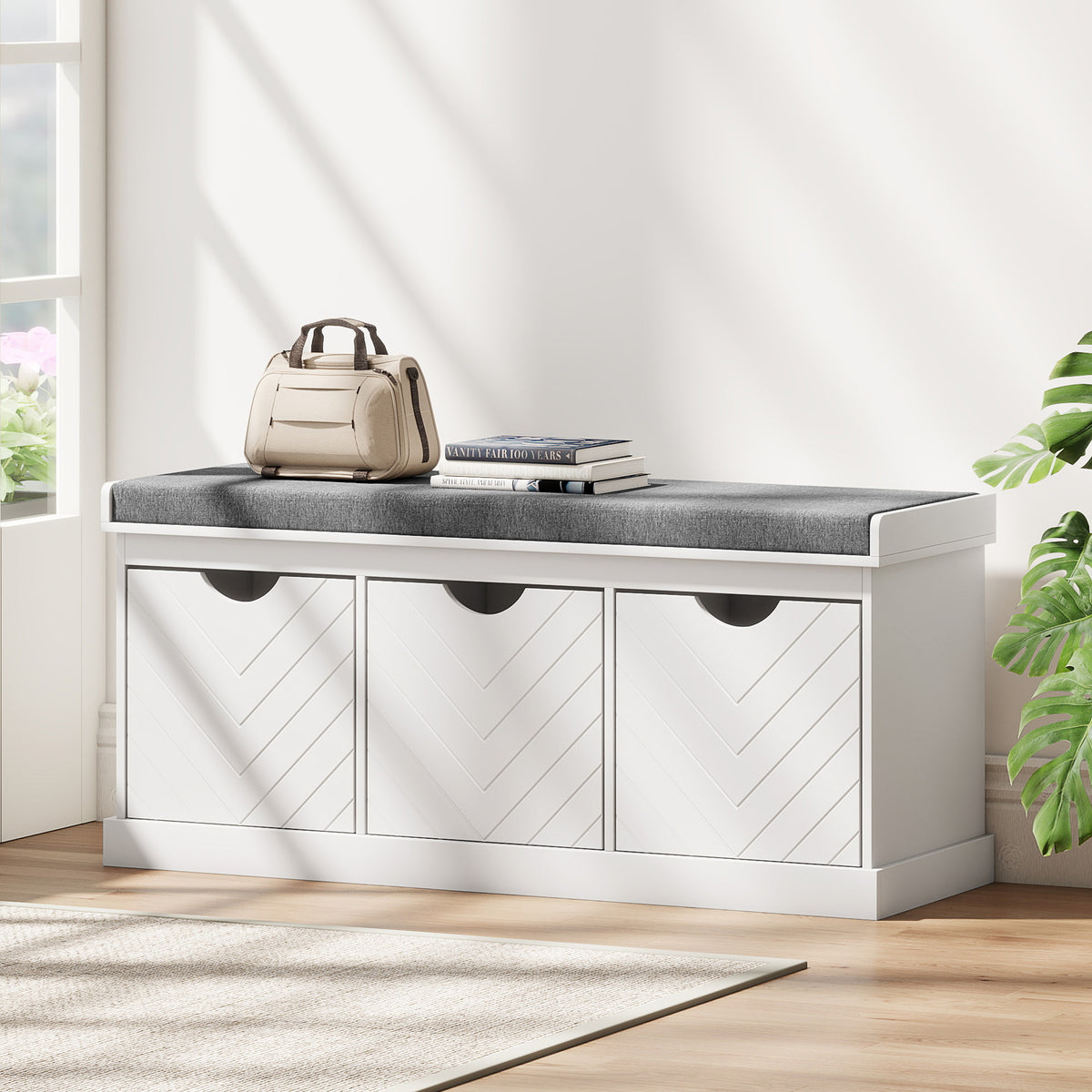 Shoe Storage Bench - White Entryway Bench with 3 Drawers-Home Furnishings > Storage & Organization > Shoe Storage Cabinets & Racks-DECOROLALA