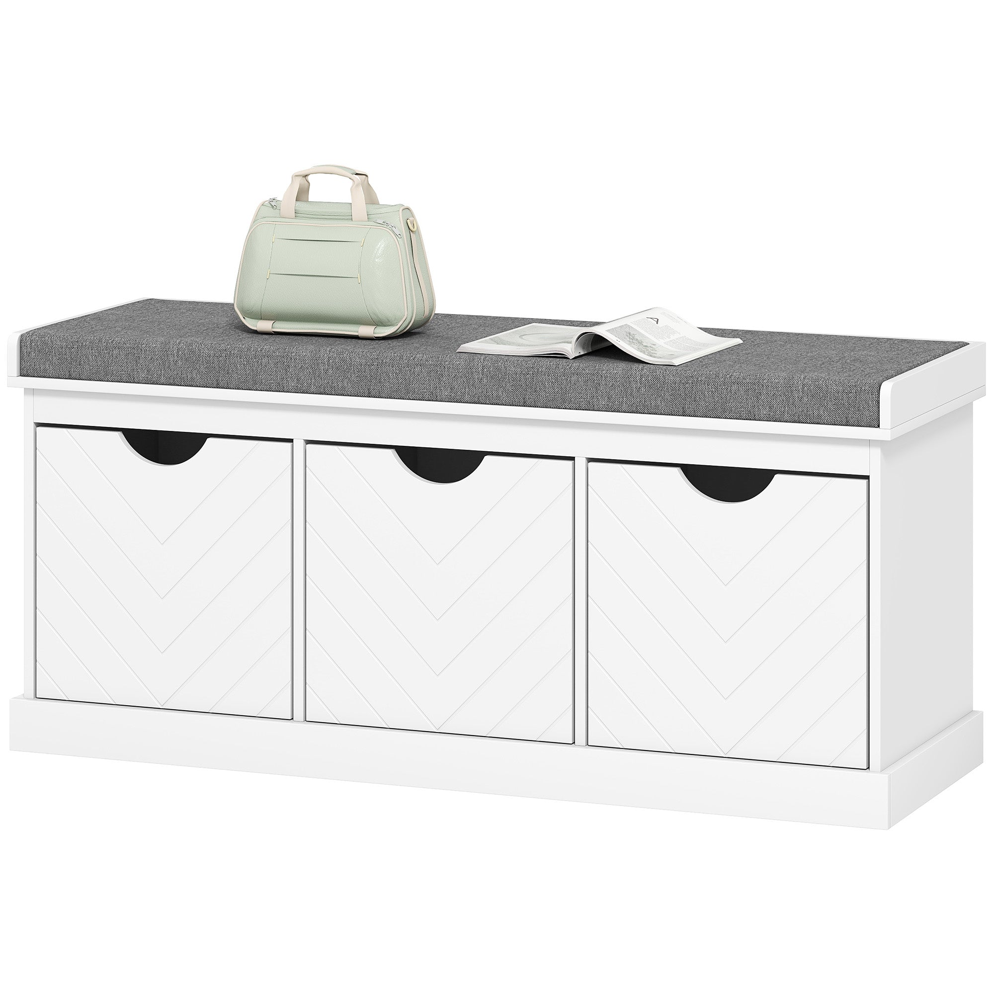 Shoe Storage Bench - White Entryway Bench with 3 Drawers-Home Furnishings > Storage & Organization > Shoe Storage Cabinets & Racks-DECOROLALA