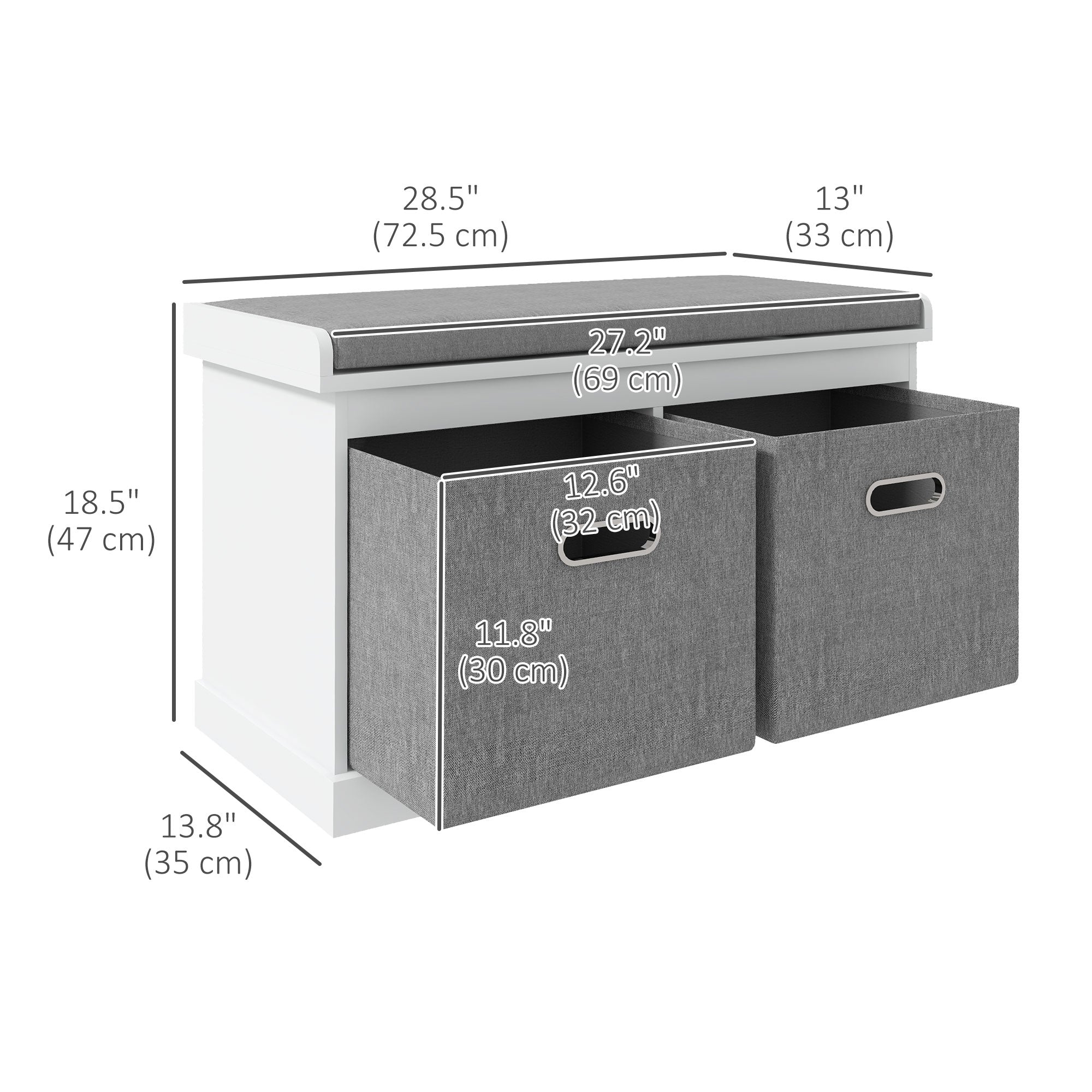 Shoe Storage Bench with Cushion & 2 Drawers - White-Home Furnishings > Storage & Organization > Shoe Storage Cabinets & Racks-DECOROLALA