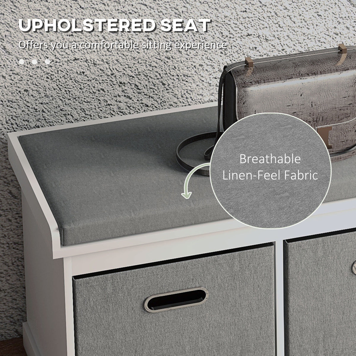 Shoe Storage Bench with Cushion & 2 Drawers - White-Home Furnishings > Storage & Organization > Shoe Storage Cabinets & Racks-DECOROLALA