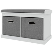 Shoe Storage Bench with Cushion & 2 Drawers - White-Home Furnishings > Storage & Organization > Shoe Storage Cabinets & Racks-DECOROLALA