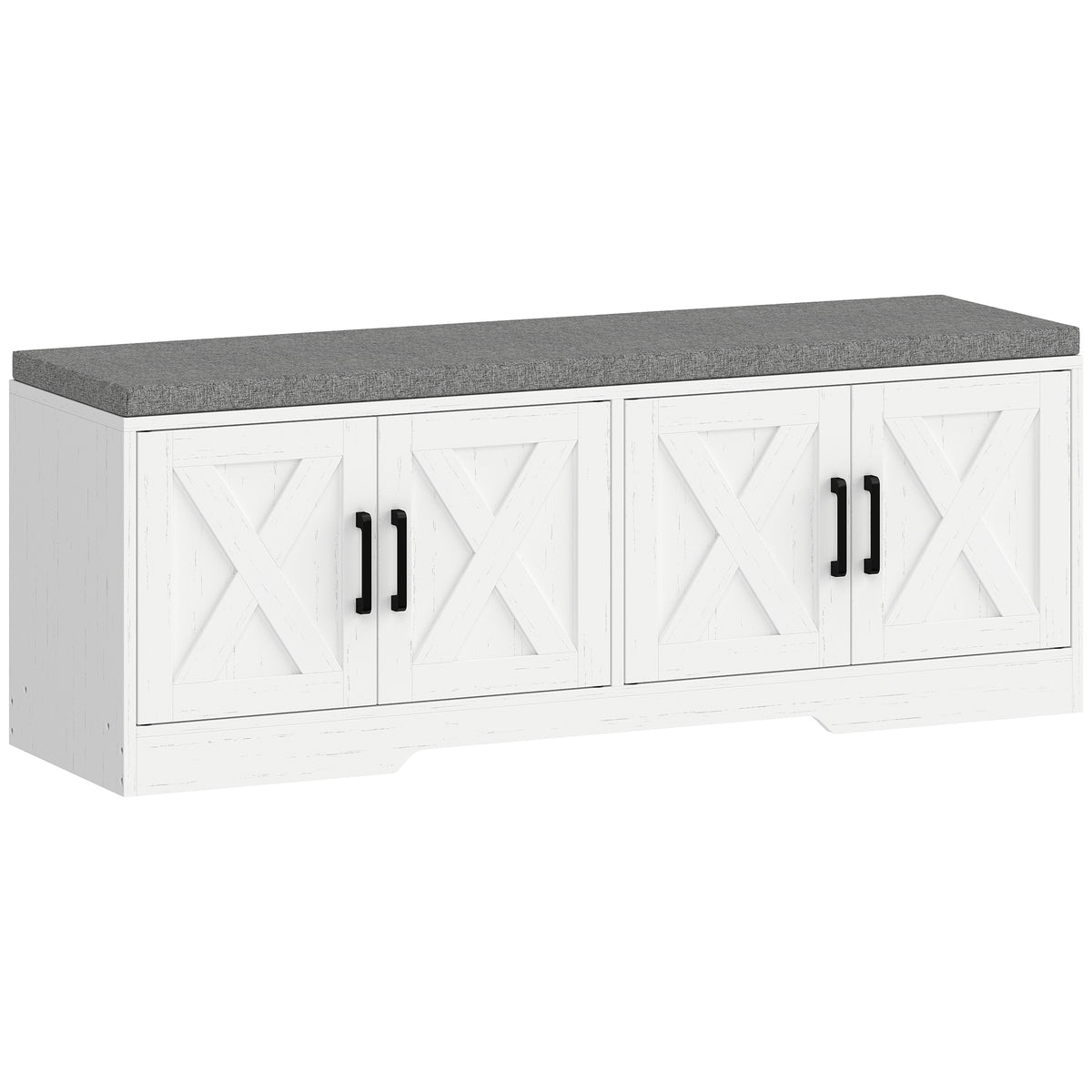 Shoe Storage Bench with Cushion and Doors - White-Home Furnishings > Storage & Organization > Shoe Storage Cabinets & Racks-DECOROLALA