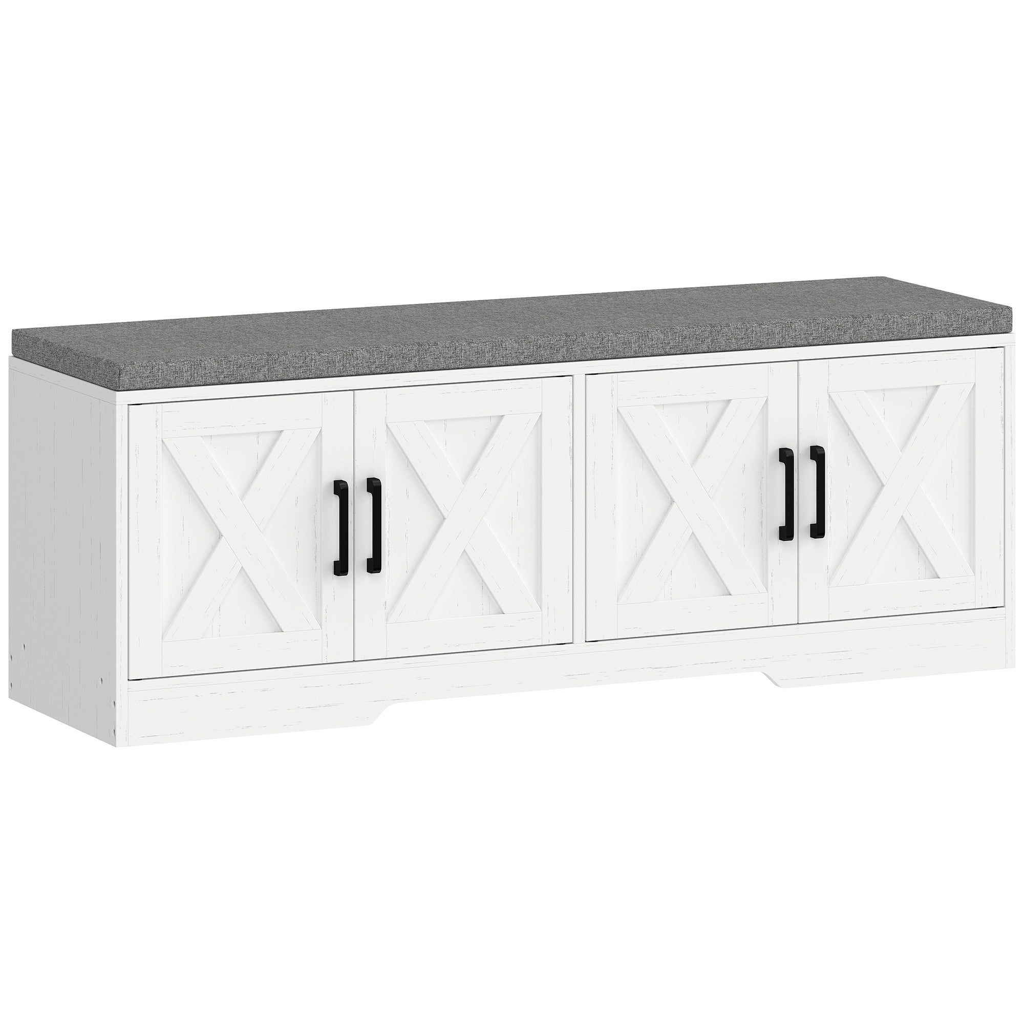 Shoe Storage Bench with Cushion and Doors - White-Home Furnishings > Storage & Organization > Shoe Storage Cabinets & Racks-DECOROLALA