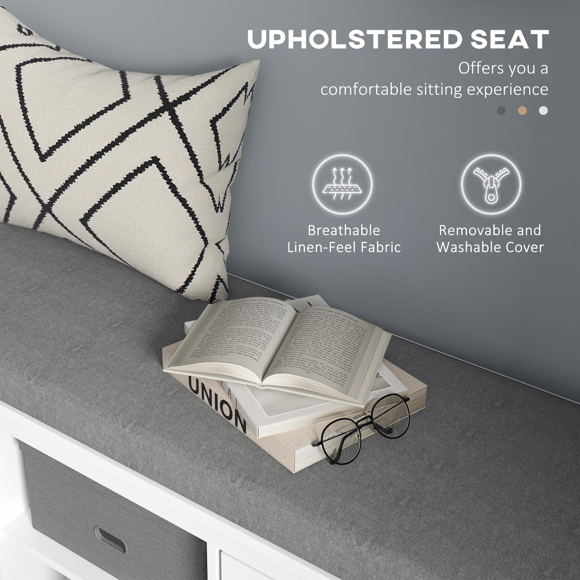 Shoe Storage Bench with Cushioned Seat, Entryway Bench Seat with 2 Cabinets and Adjustable Shelf for Hallway, White-Home Furnishings > Storage & Organization > Shoe Storage Cabinets & Racks-DECOROLALA
