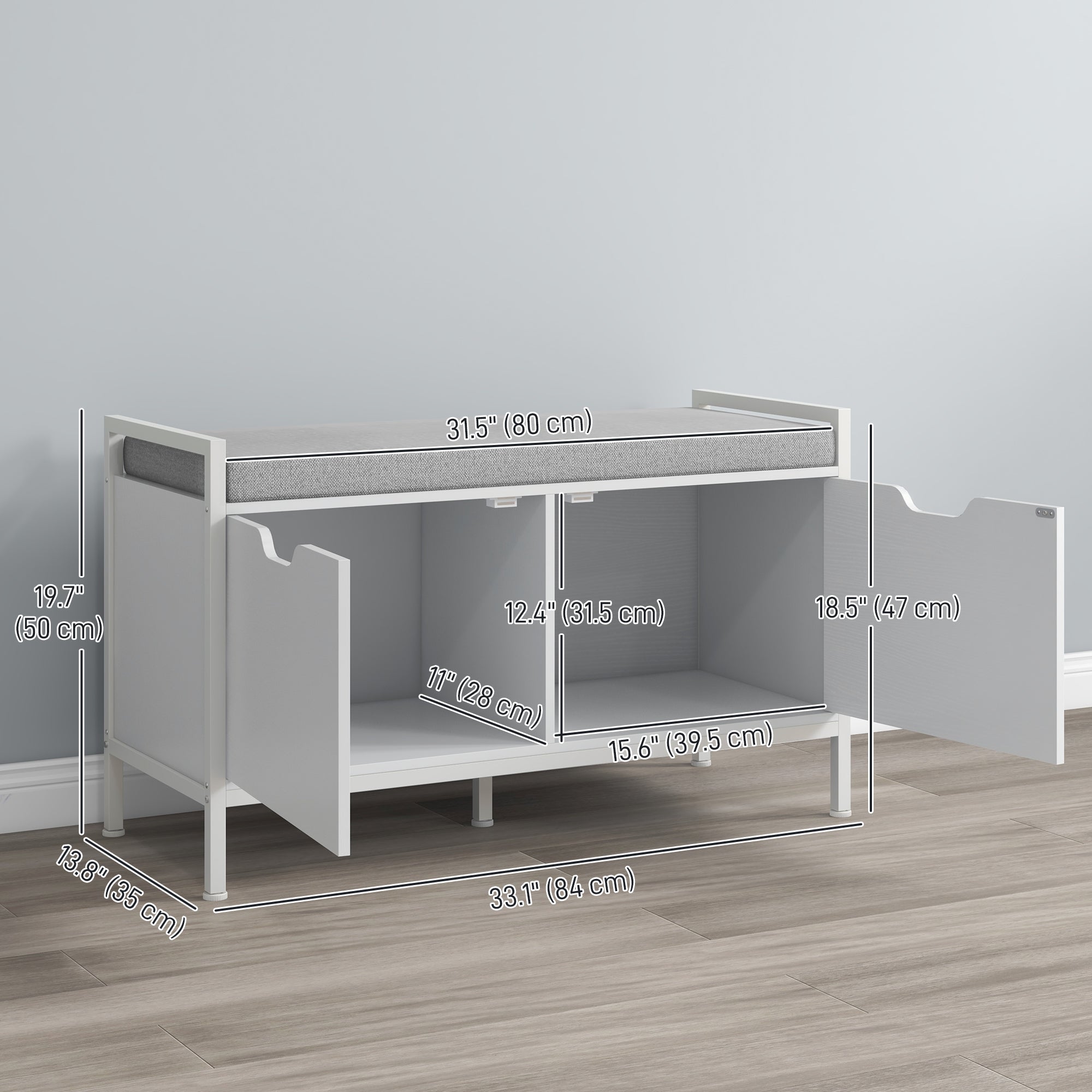 Shoe Storage Bench with Cushioned Seat - White 33" W-Home Furnishings > Storage & Organization > Shoe Storage Cabinets & Racks-DECOROLALA