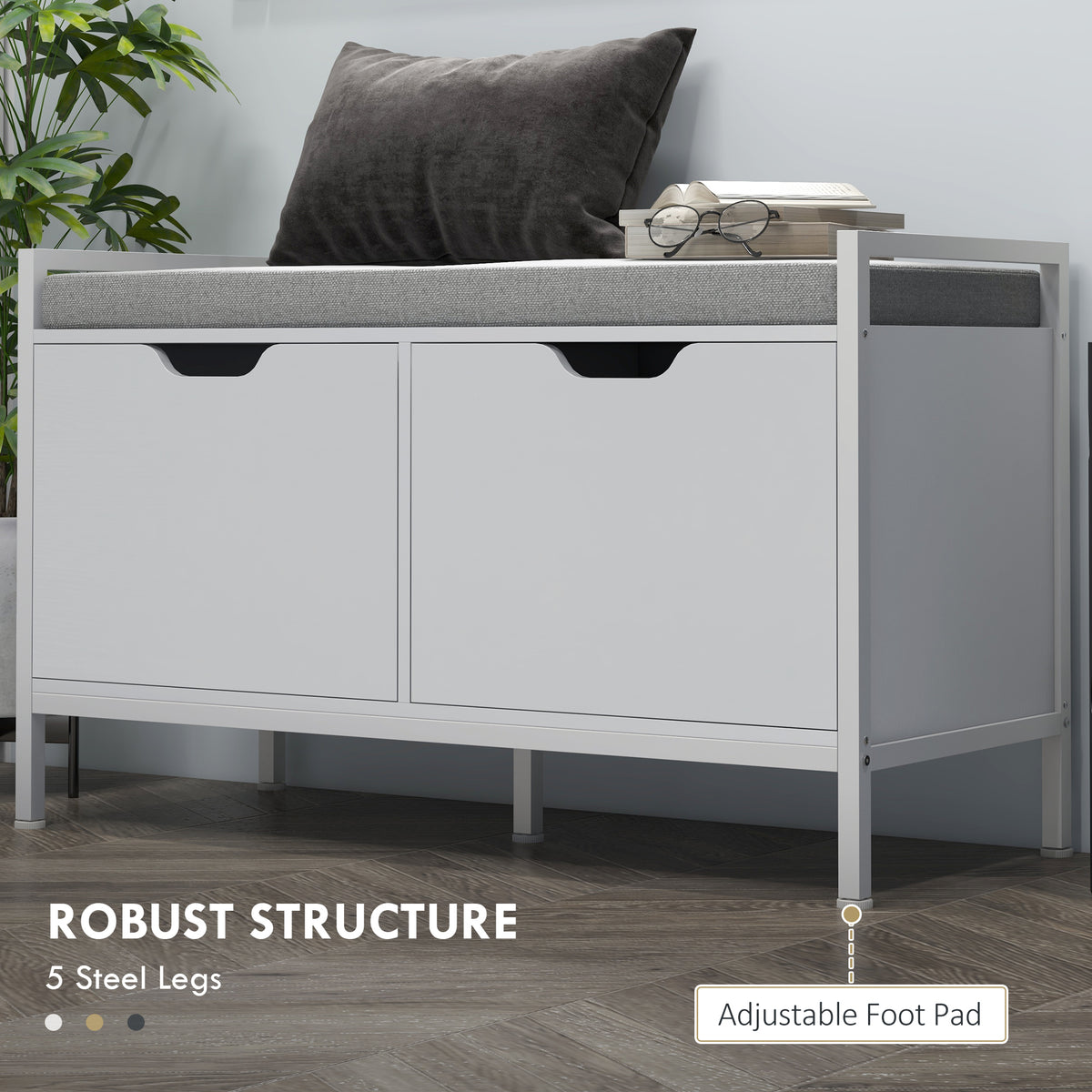Shoe Storage Bench with Cushioned Seat - White 33" W-Home Furnishings > Storage & Organization > Shoe Storage Cabinets & Racks-DECOROLALA