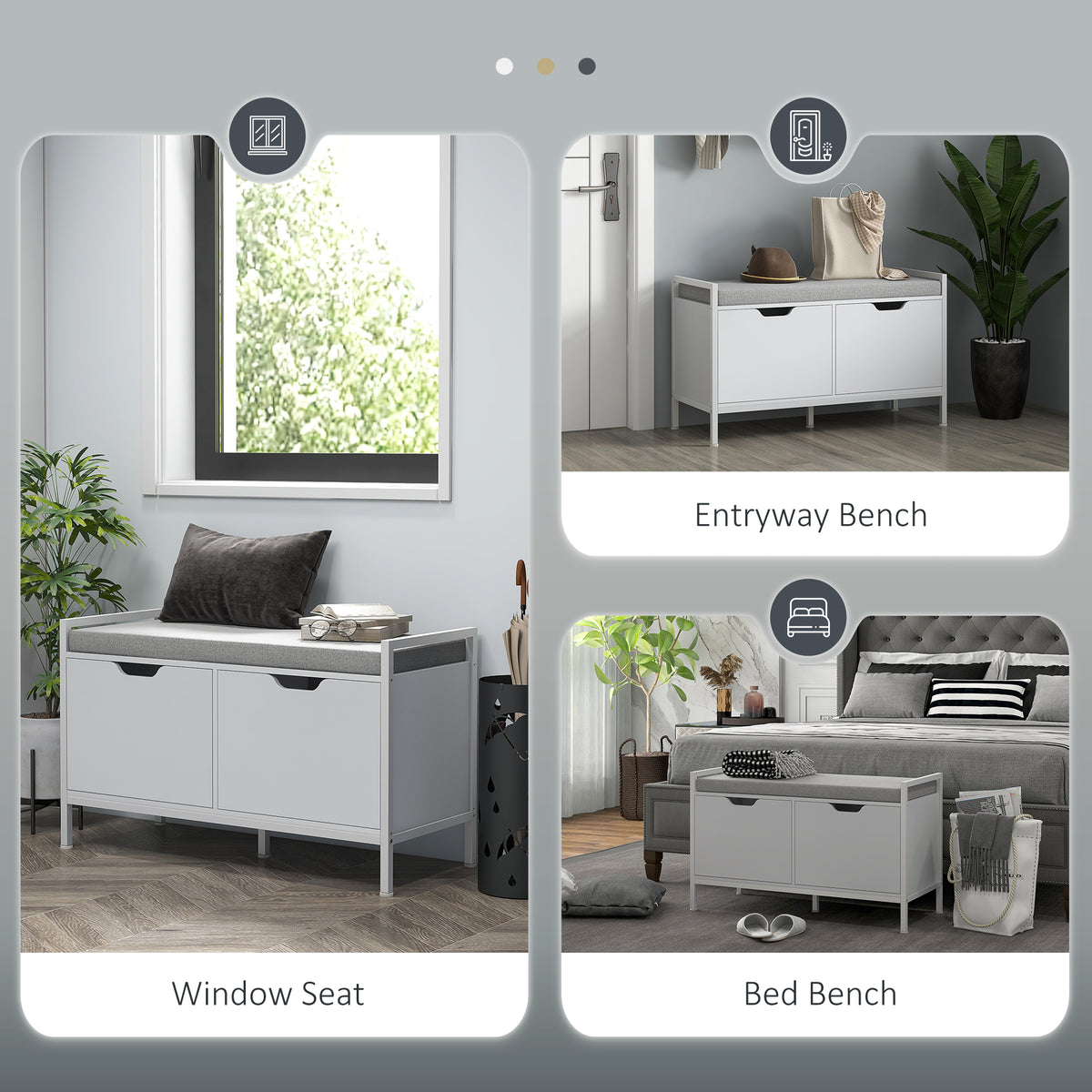 Shoe Storage Bench with Cushioned Seat - White 33" W-Home Furnishings > Storage & Organization > Shoe Storage Cabinets & Racks-DECOROLALA
