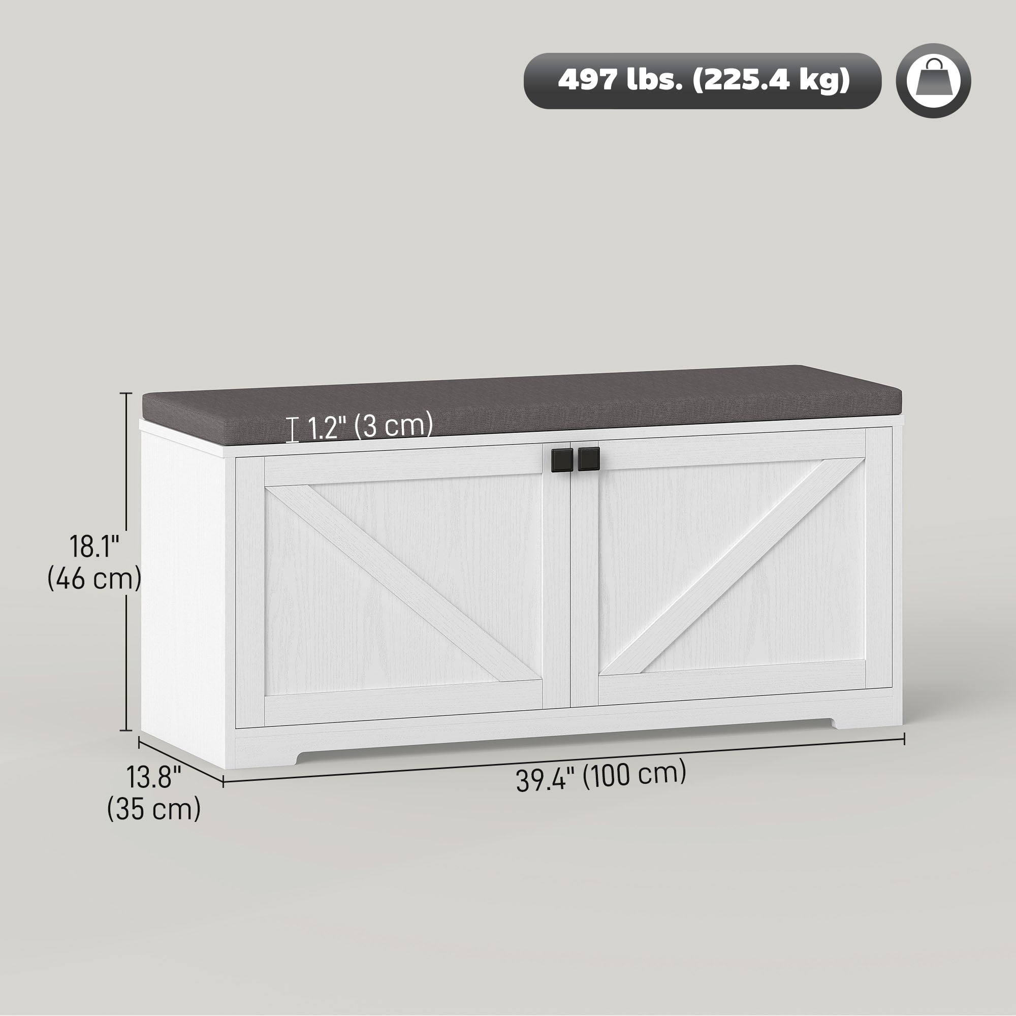 Shoe Storage Bench with Padded Seat - White Wood Grain-Home Furnishings > Storage & Organization > Shoe Storage Cabinets & Racks-DECOROLALA