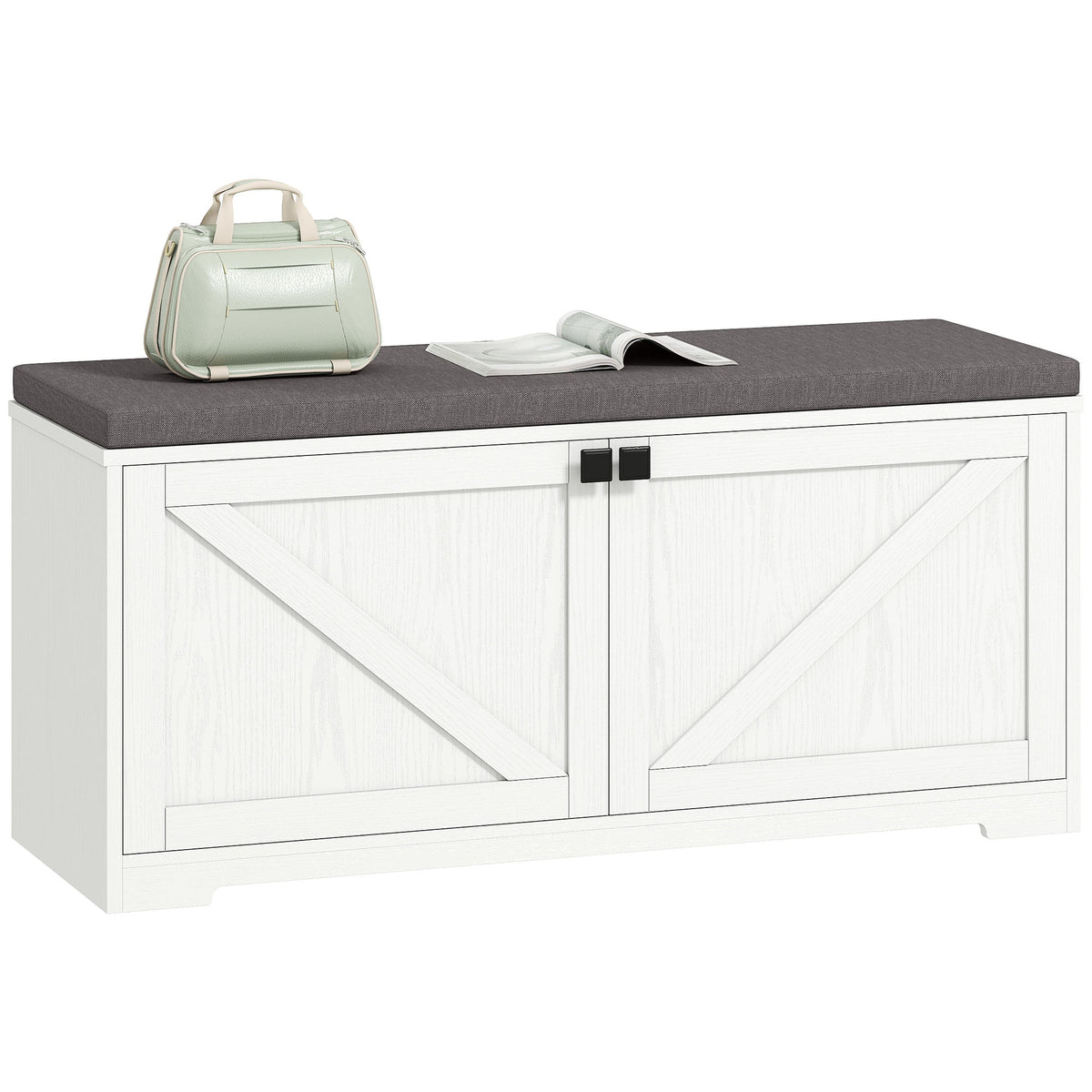 Shoe Storage Bench with Padded Seat - White Wood Grain-Home Furnishings > Storage & Organization > Shoe Storage Cabinets & Racks-DECOROLALA
