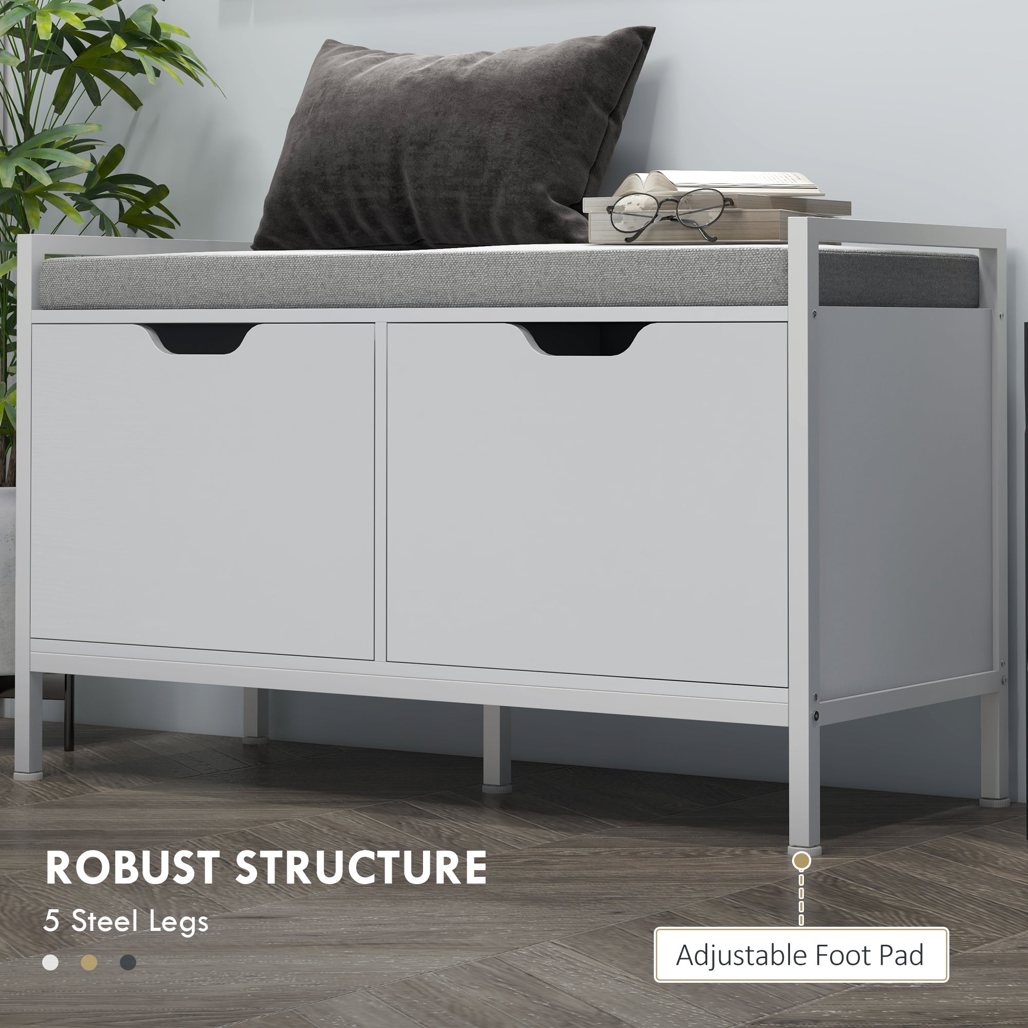 Shoe Storage Bench with Seat Cushion, Shoe Cabinet for Hallway, Entryway Bench, Supports 352lbs, White-Home Furnishings > Storage & Organization > Shoe Storage Cabinets & Racks-DECOROLALA
