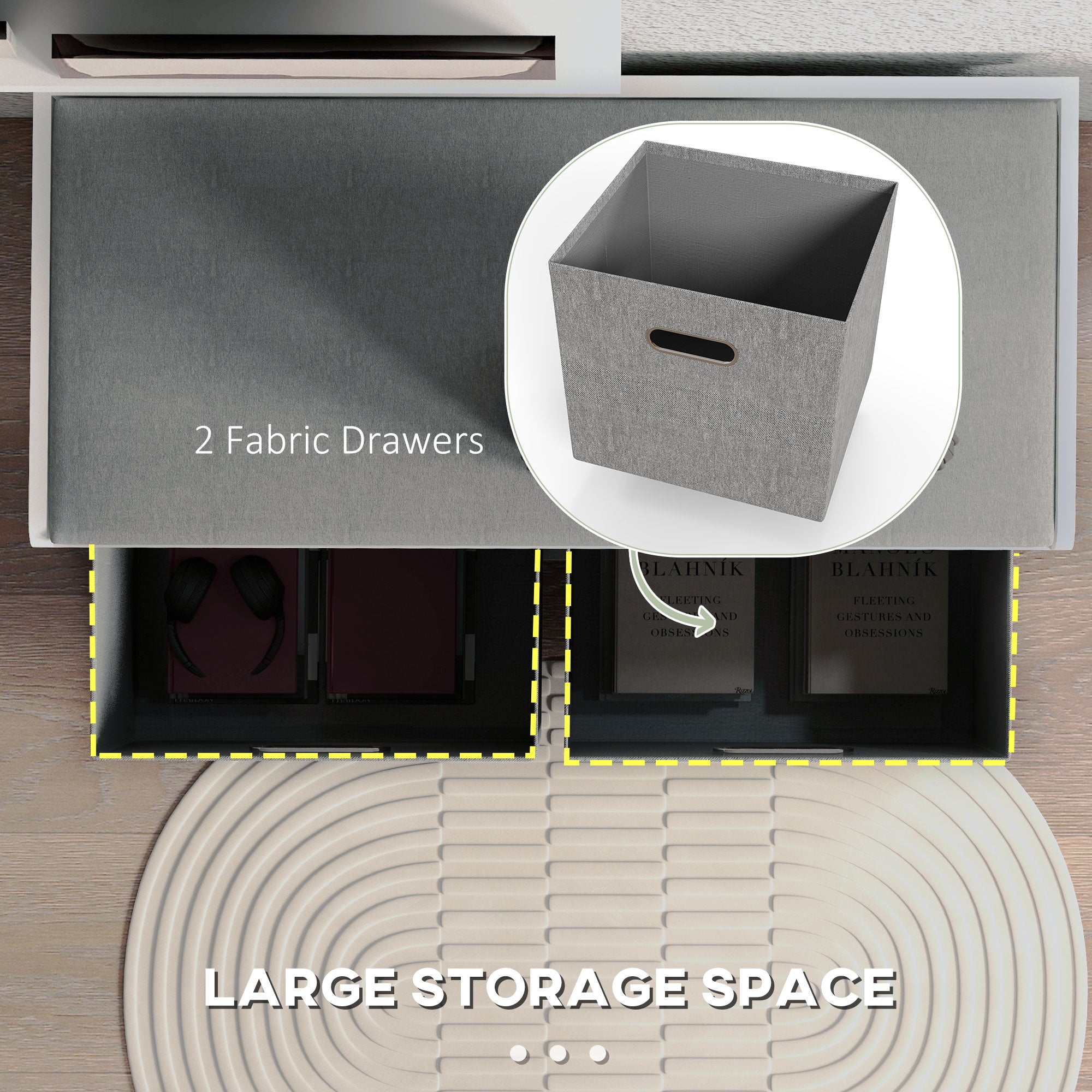 Shoe Storage Bench with Seat, Entryway Bench Seat with Cushion, 2 Fabric Drawers for Hallway, White-Home Furnishings > Storage & Organization > Shoe Storage Cabinets & Racks-DECOROLALA