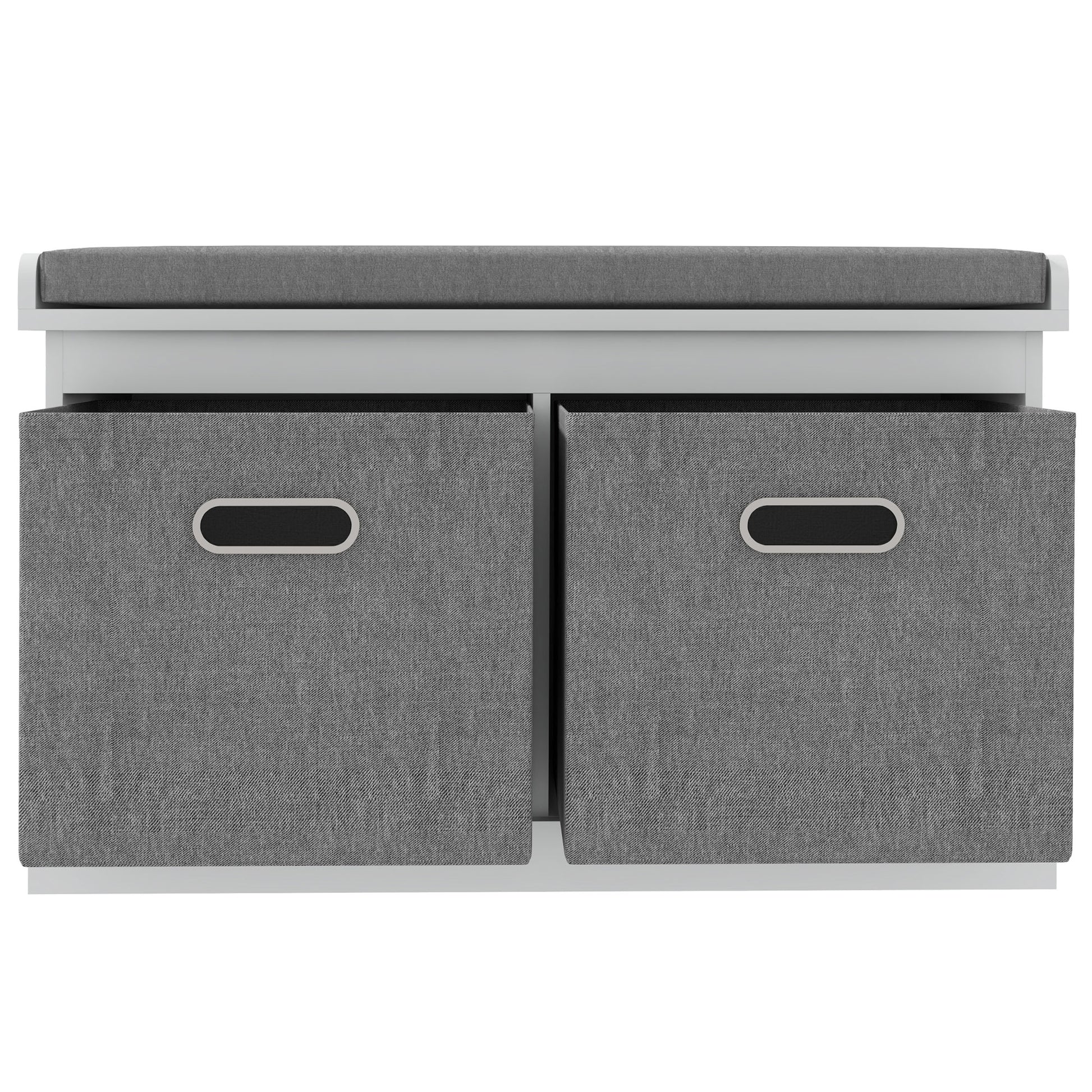 Shoe Storage Bench with Seat, Entryway Bench Seat with Cushion, 2 Fabric Drawers for Hallway, White-Home Furnishings > Storage & Organization > Shoe Storage Cabinets & Racks-DECOROLALA