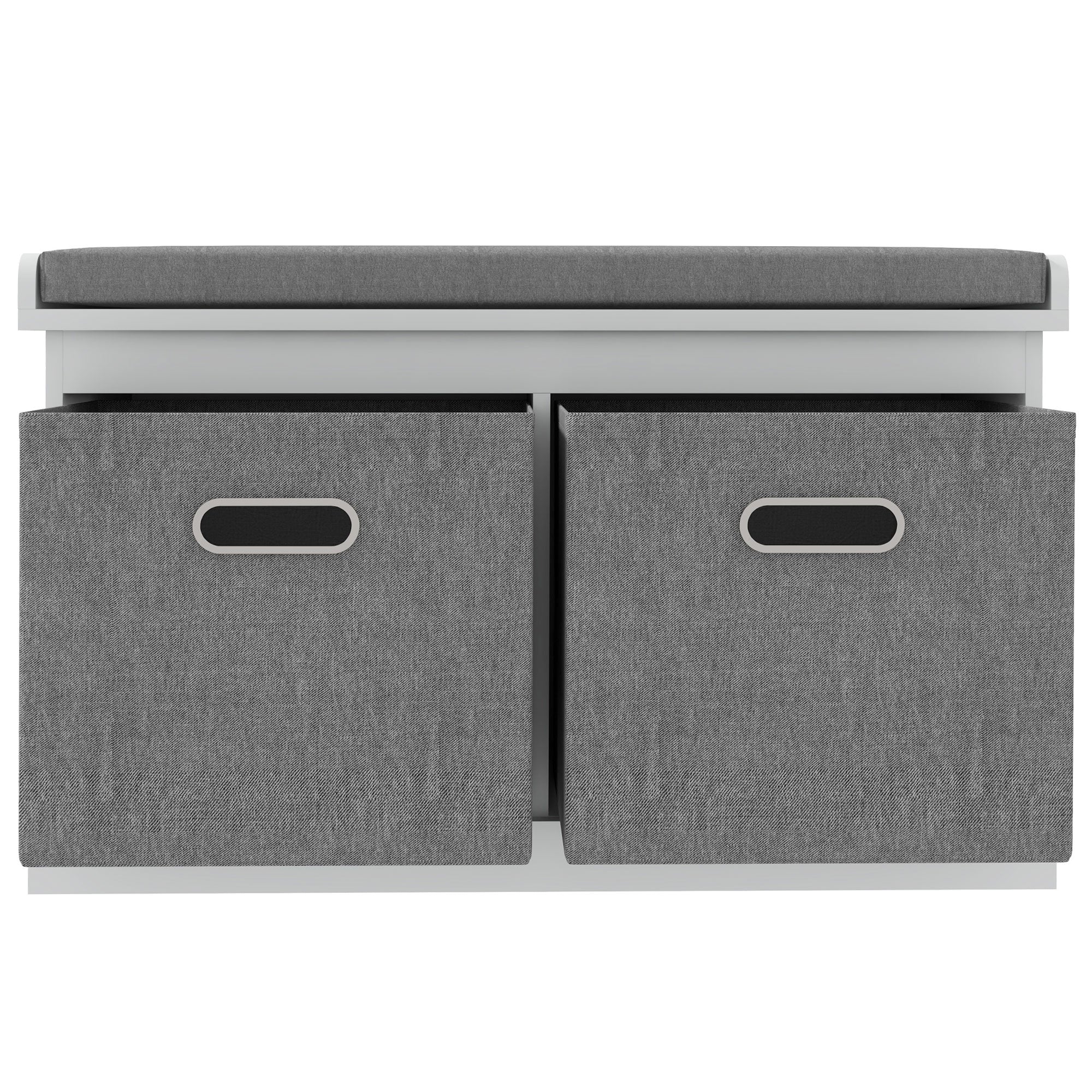 Shoe Storage Bench with Seat, Entryway Bench Seat with Cushion, 2 Fabric Drawers for Hallway, White-Home Furnishings > Storage & Organization > Shoe Storage Cabinets & Racks-DECOROLALA