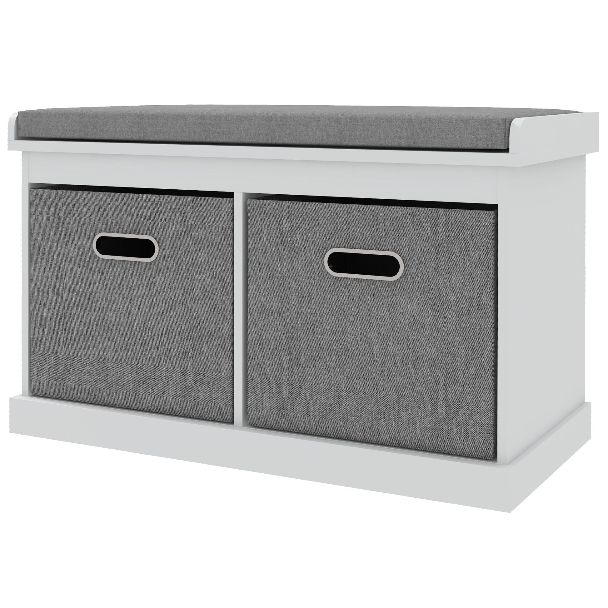 Shoe Storage Bench with Seat, Entryway Bench Seat with Cushion, 2 Fabric Drawers for Hallway, White-Home Furnishings > Storage & Organization > Shoe Storage Cabinets & Racks-DECOROLALA