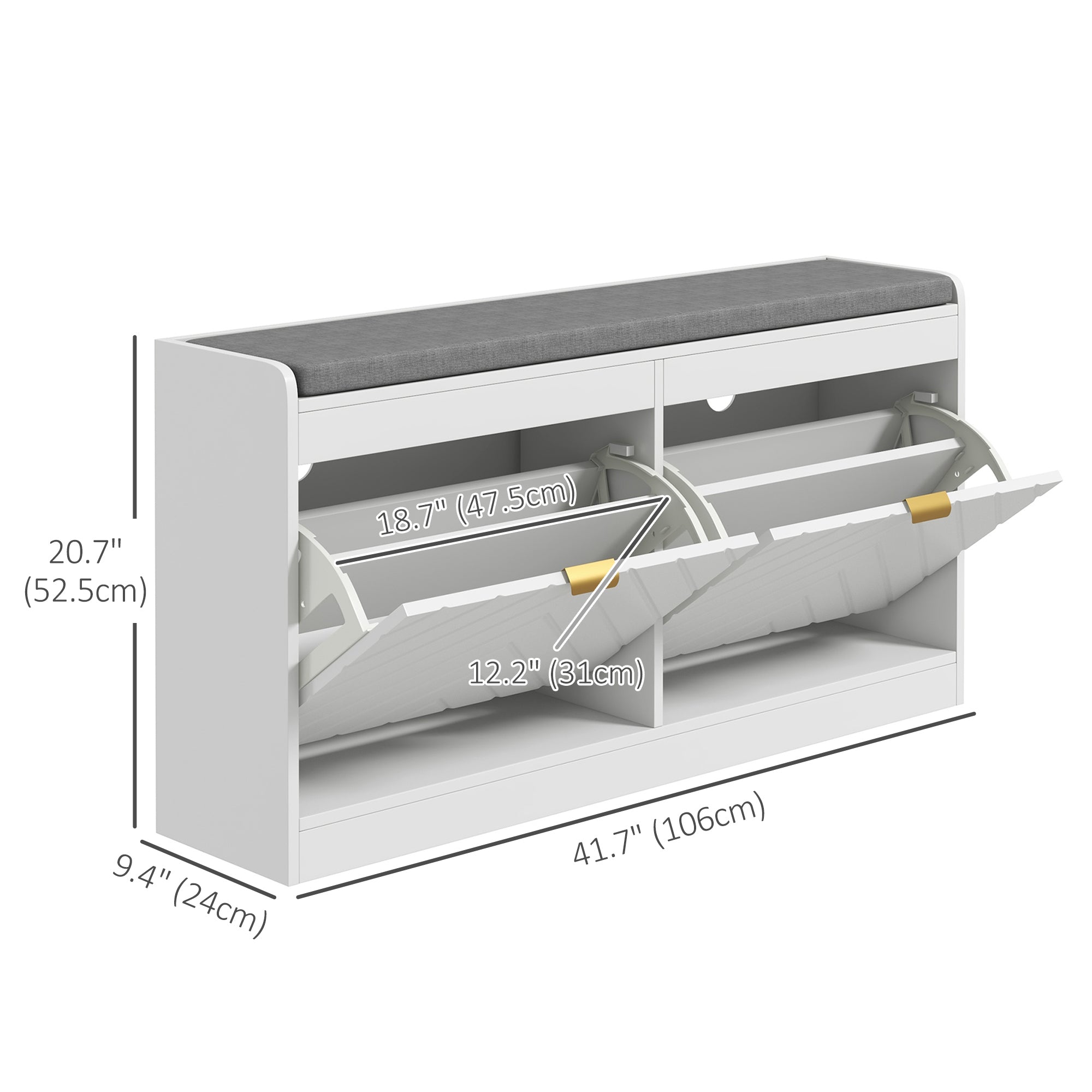 Shoe Storage Bench with Upholstered Seat - White-Home Furnishings > Storage & Organization > Shoe Storage Cabinets & Racks-DECOROLALA