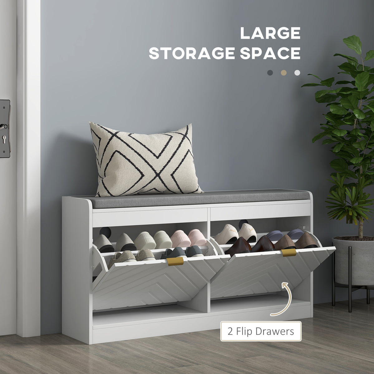Shoe Storage Bench with Upholstered Seat - White-Home Furnishings > Storage & Organization > Shoe Storage Cabinets & Racks-DECOROLALA