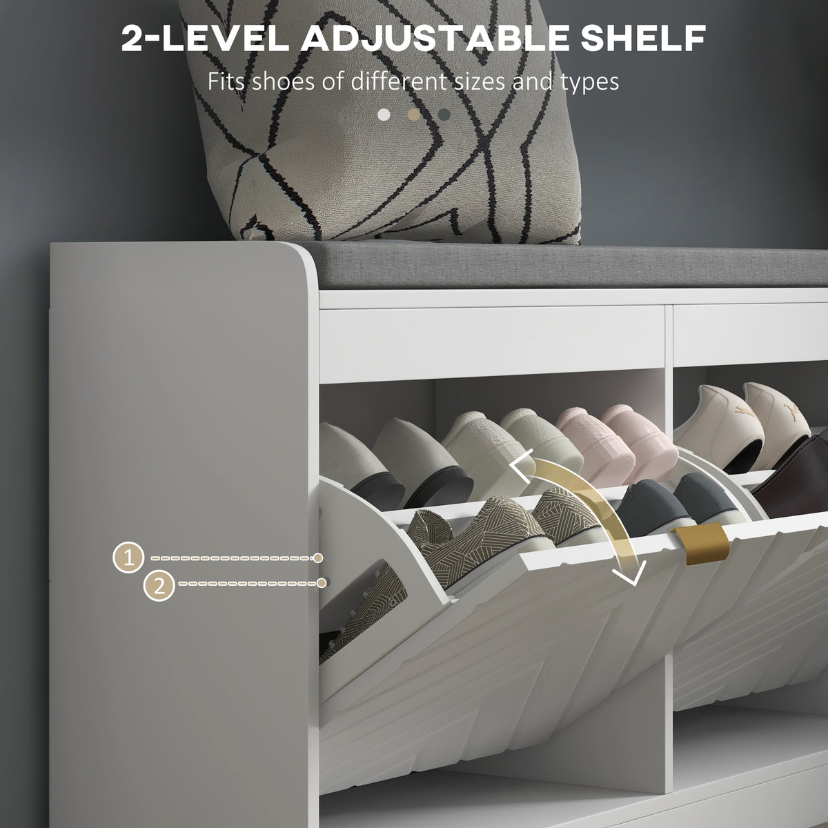 Shoe Storage Bench with Upholstered Seat - White-Home Furnishings > Storage & Organization > Shoe Storage Cabinets & Racks-DECOROLALA