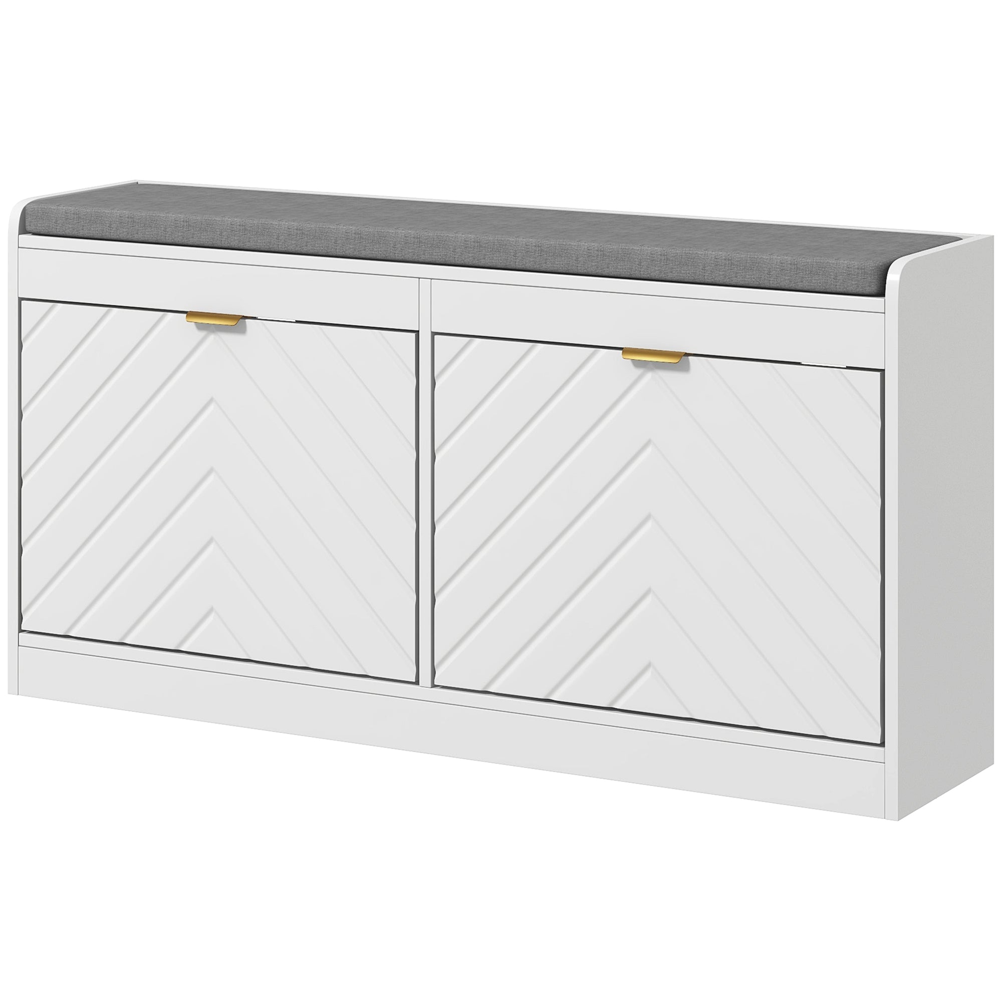 Shoe Storage Bench with Upholstered Seat - White-Home Furnishings > Storage & Organization > Shoe Storage Cabinets & Racks-DECOROLALA