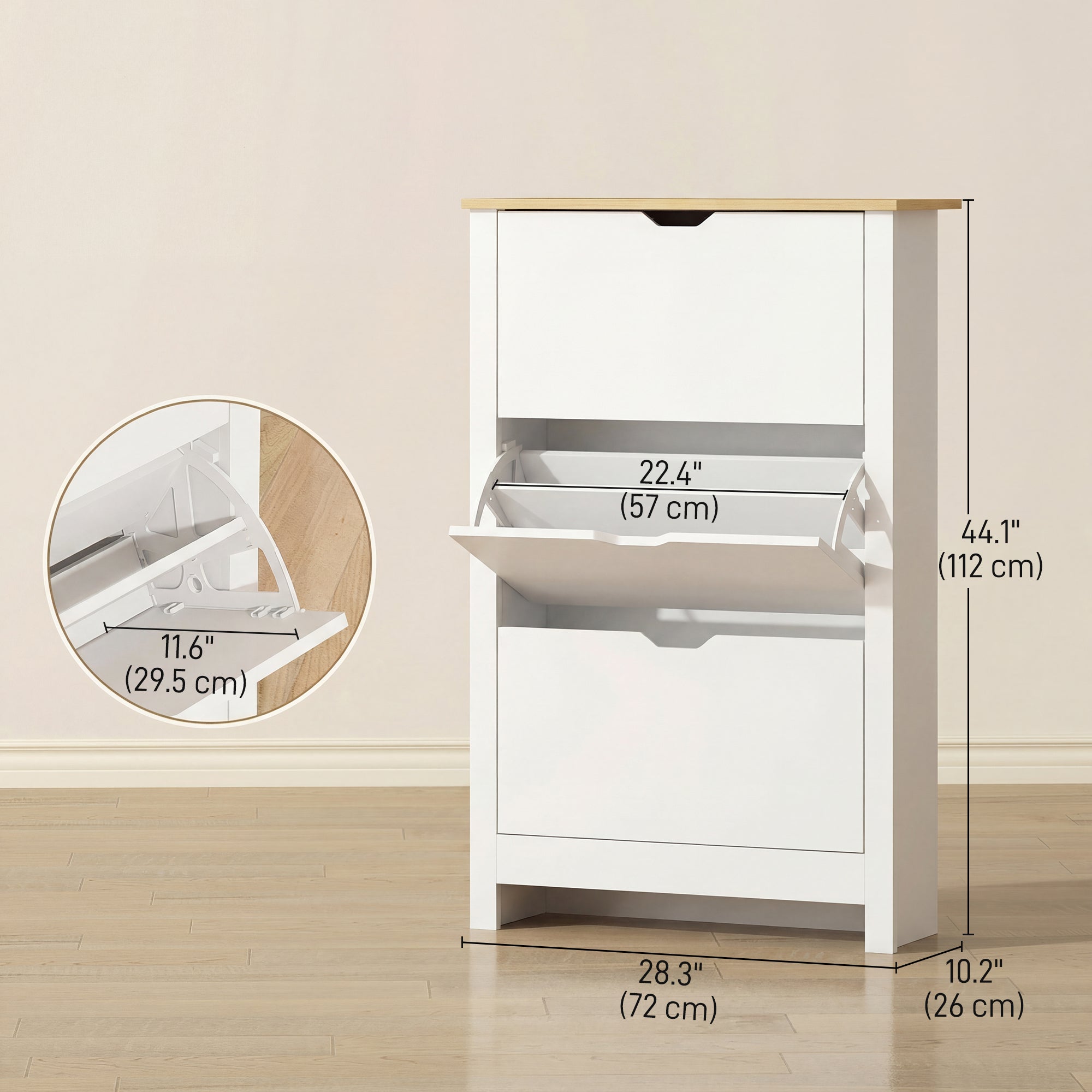 Shoe Storage Cabinet - 3 Flip Drawers 12-18 Pairs White-Home Furnishings > Storage & Organization > Shoe Storage Cabinets & Racks-DECOROLALA