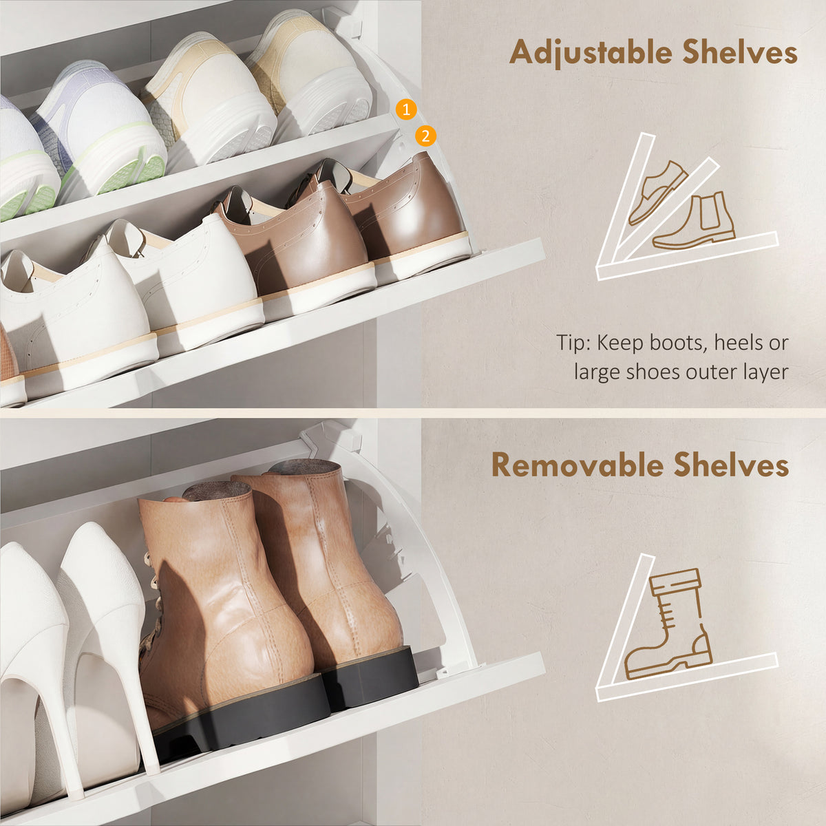 Shoe Storage Cabinet - 3 Flip Drawers 12-18 Pairs White-Home Furnishings > Storage & Organization > Shoe Storage Cabinets & Racks-DECOROLALA