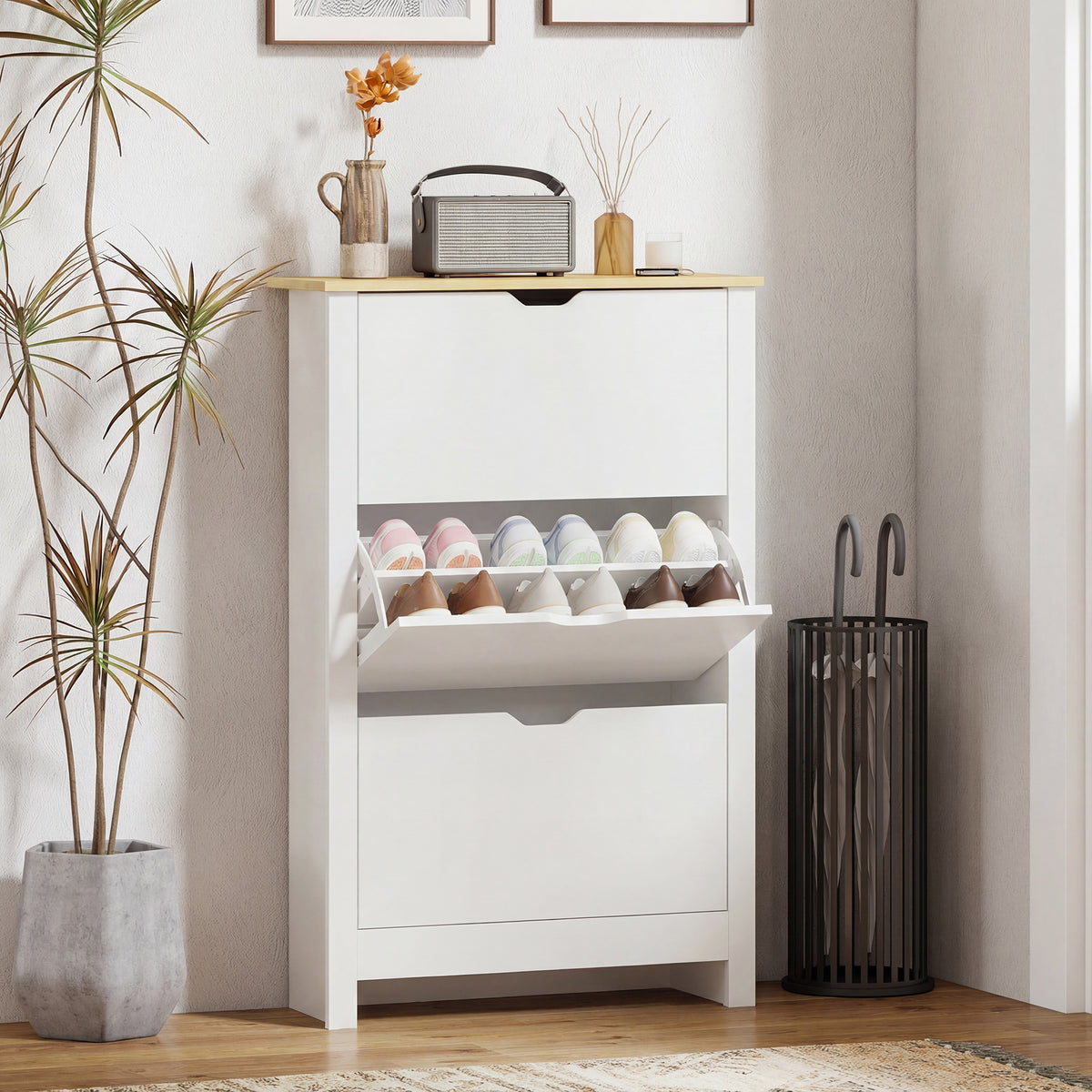 Shoe Storage Cabinet - 3 Flip Drawers 12-18 Pairs White-Home Furnishings > Storage & Organization > Shoe Storage Cabinets & Racks-DECOROLALA