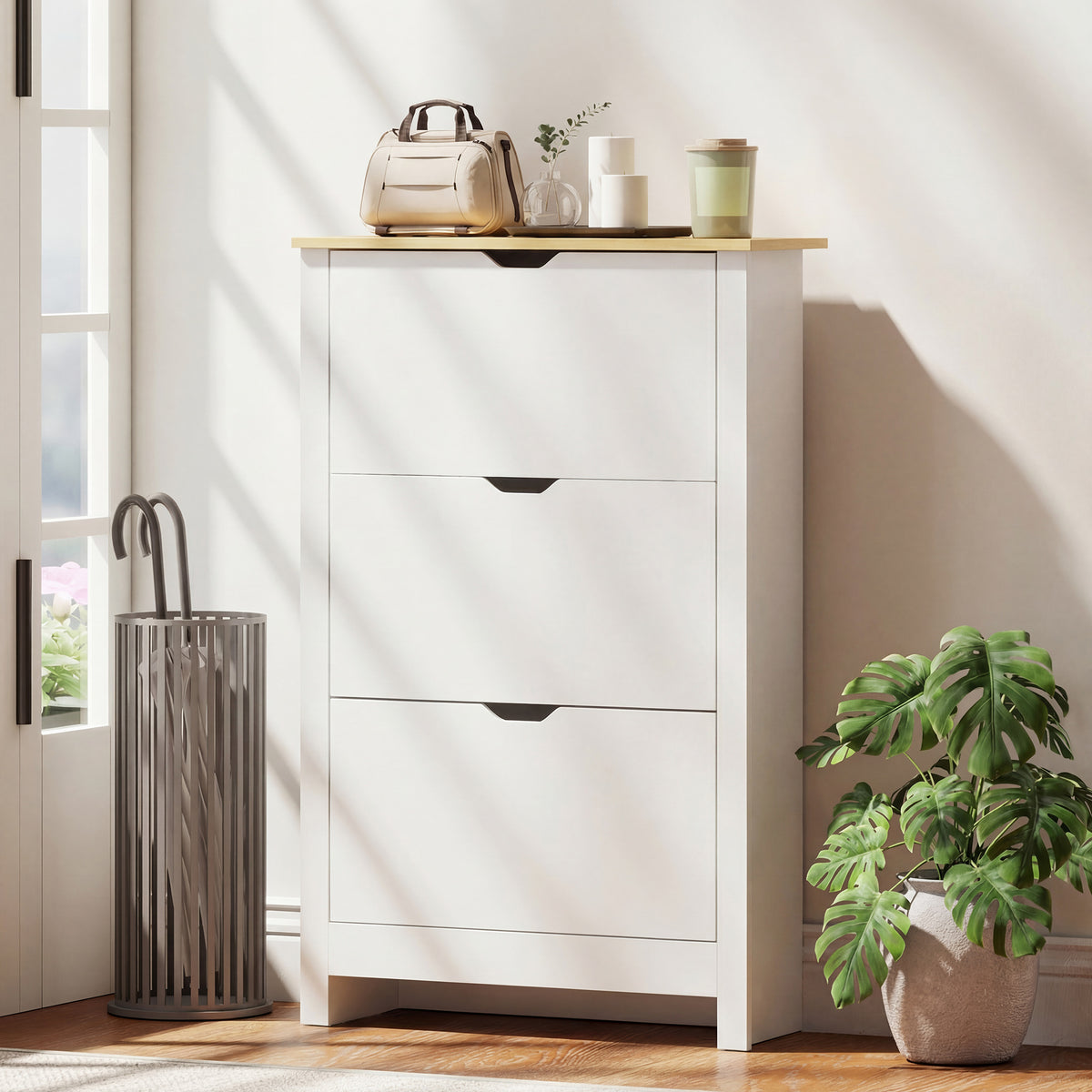 Shoe Storage Cabinet - 3 Flip Drawers 12-18 Pairs White-Home Furnishings > Storage & Organization > Shoe Storage Cabinets & Racks-DECOROLALA