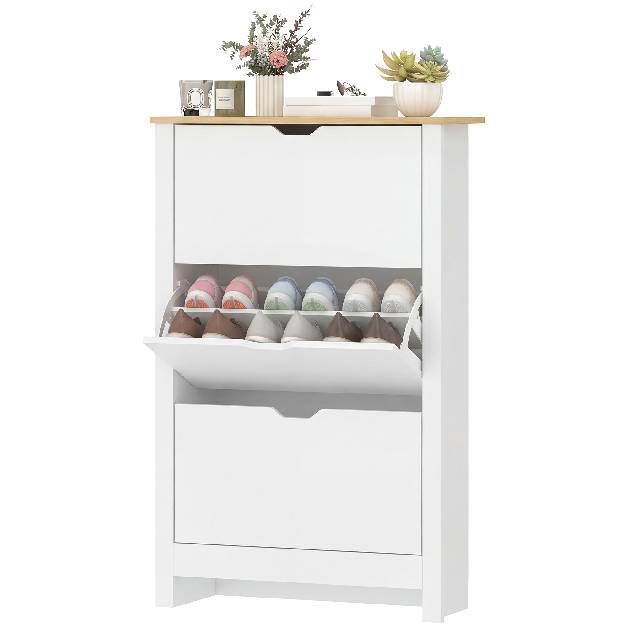 Shoe Storage Cabinet - 3 Flip Drawers 12-18 Pairs White-Home Furnishings > Storage & Organization > Shoe Storage Cabinets & Racks-DECOROLALA