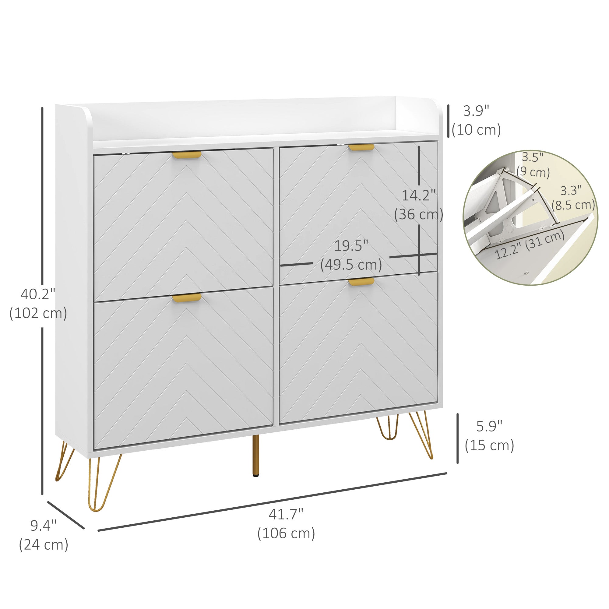 Shoe Storage Cabinet - 4 Flip Drawers 16-Pair White-DECOROLALA