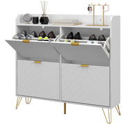 Shoe Storage Cabinet - 4 Flip Drawers 16-Pair White-DECOROLALA