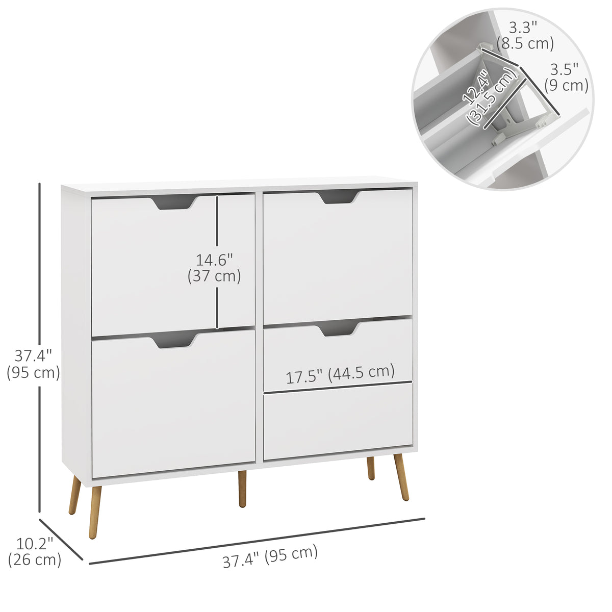 Shoe Storage Cabinet - 4 Flip Drawers White 37"-Home Furnishings > Storage & Organization > Shoe Storage Cabinets & Racks-DECOROLALA