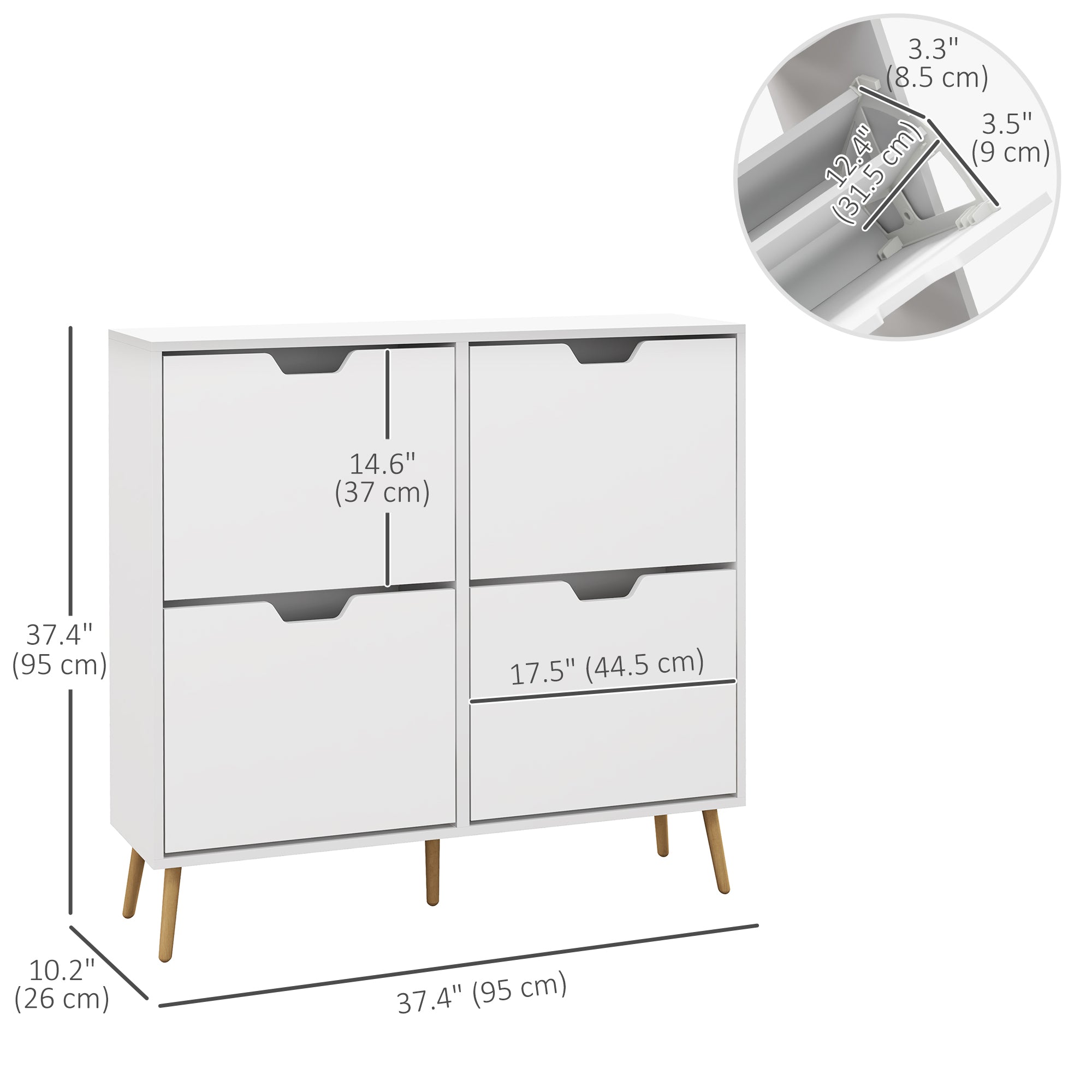 Shoe Storage Cabinet - 4 Flip Drawers White 37"-Home Furnishings > Storage & Organization > Shoe Storage Cabinets & Racks-DECOROLALA
