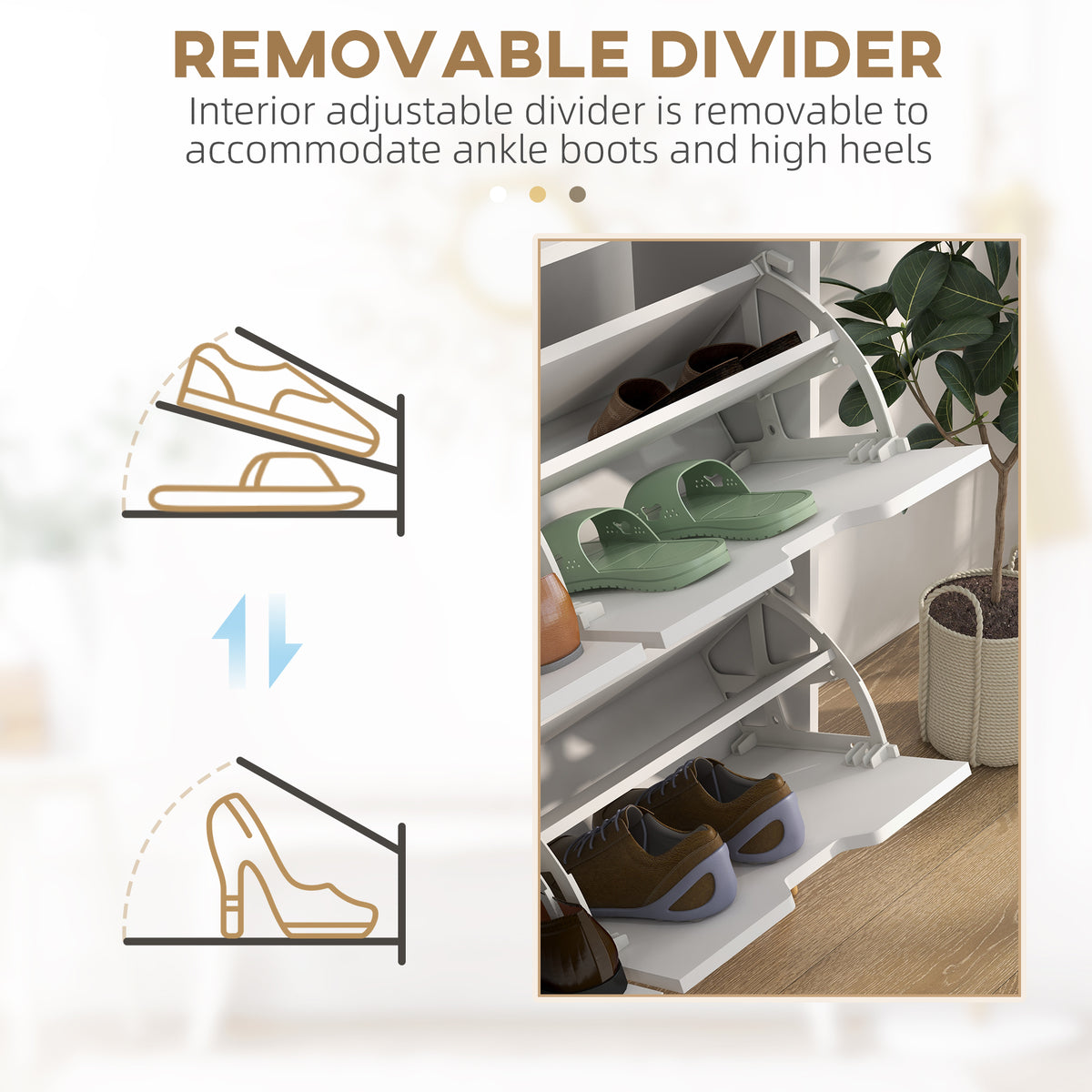 Shoe Storage Cabinet - 4 Flip Drawers White 37"-Home Furnishings > Storage & Organization > Shoe Storage Cabinets & Racks-DECOROLALA