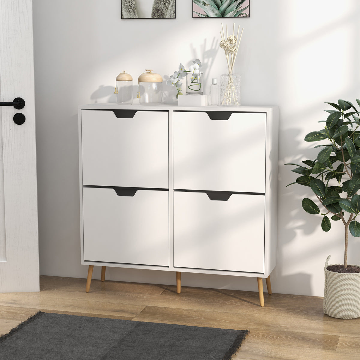 Shoe Storage Cabinet - 4 Flip Drawers White 37"-Home Furnishings > Storage & Organization > Shoe Storage Cabinets & Racks-DECOROLALA