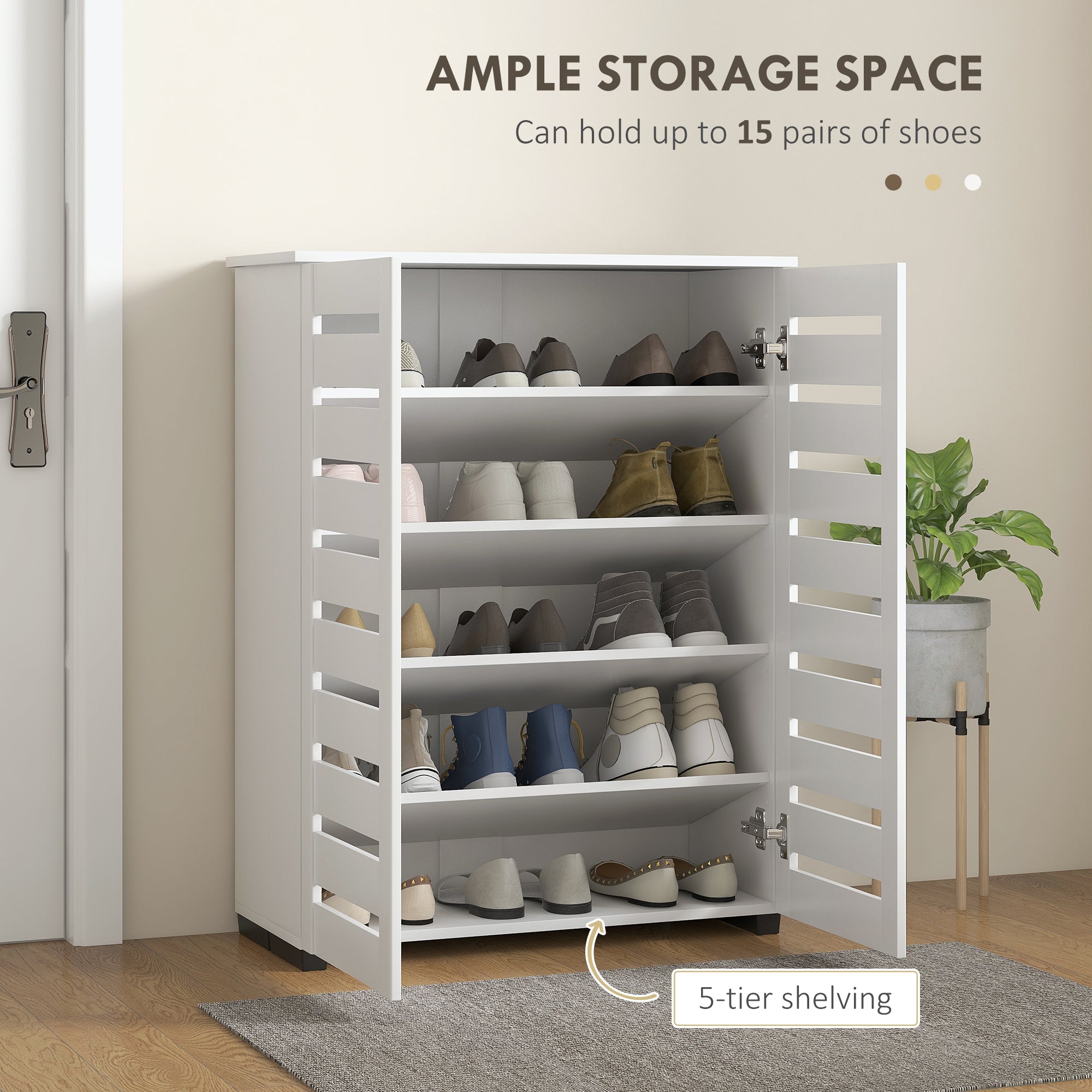 Shoe Storage Cabinet, Shoe Cabinet with 2 Slatted Doors for 15 Pairs of Shoes, White-Home Furnishings > Storage & Organization > Shoe Storage Cabinets & Racks-DECOROLALA